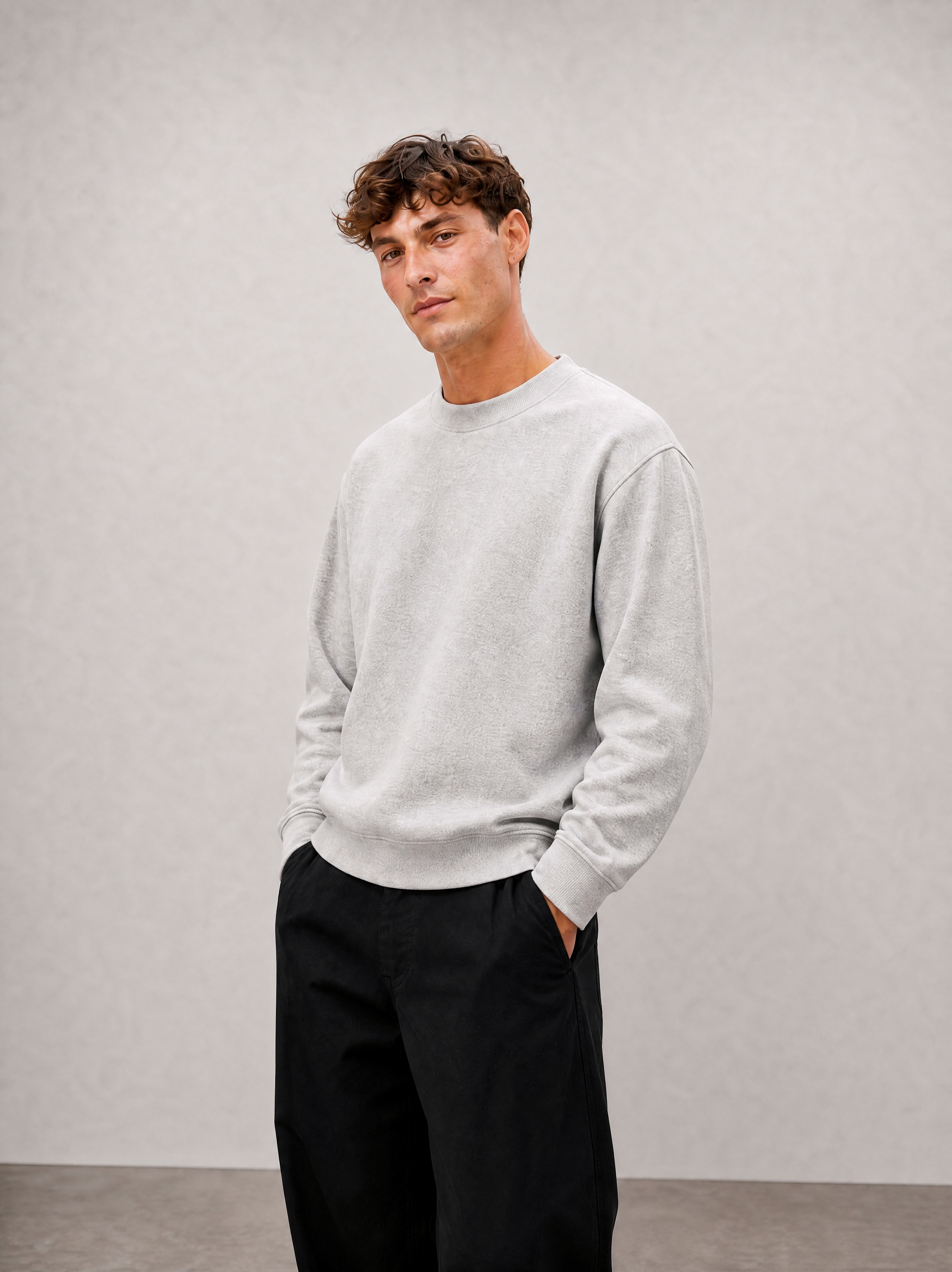 Relaxed Crewneck Sweatshirt - Light Grey - side view