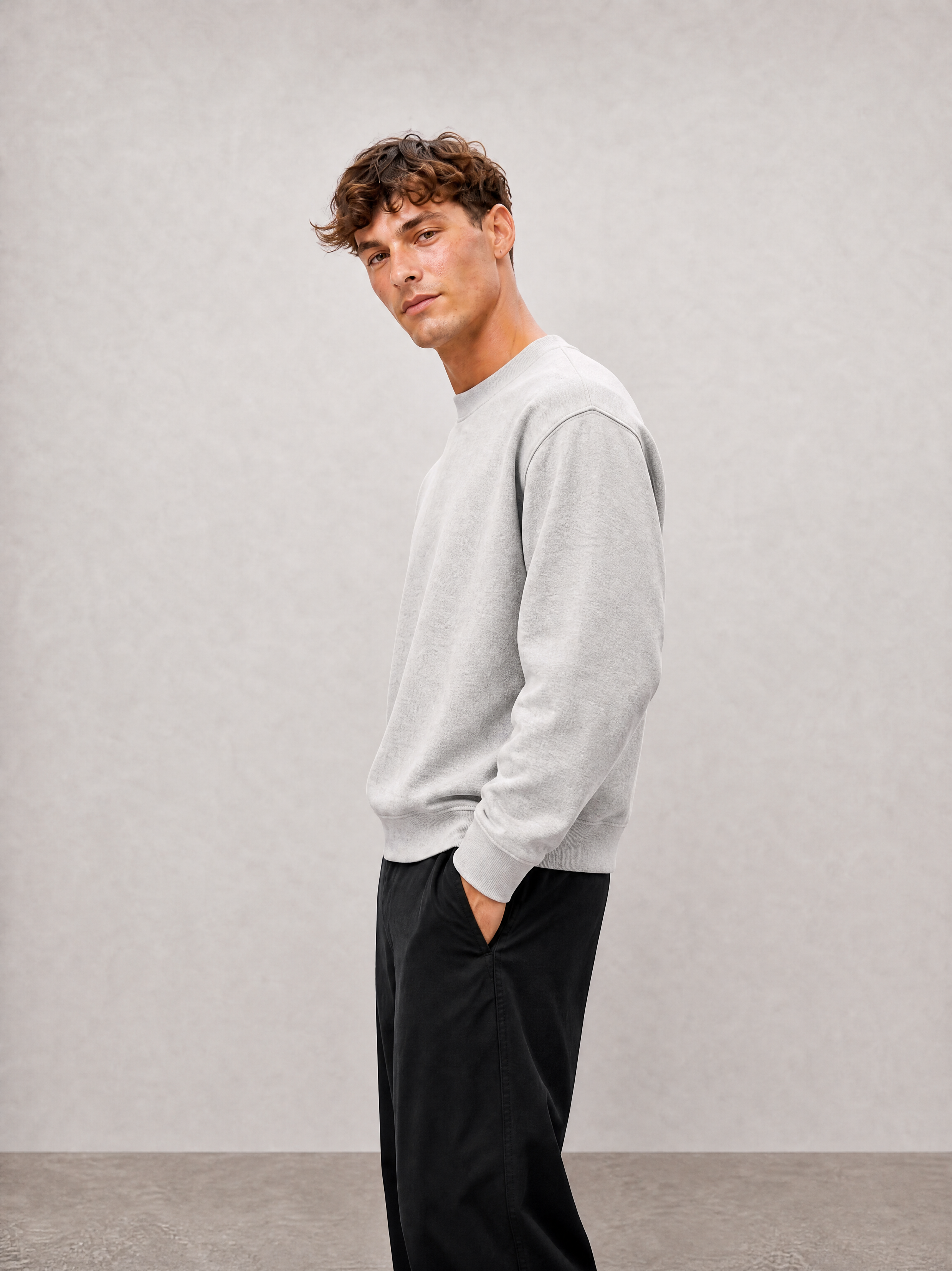Relaxed Crewneck Sweatshirt - Light Grey - side view
