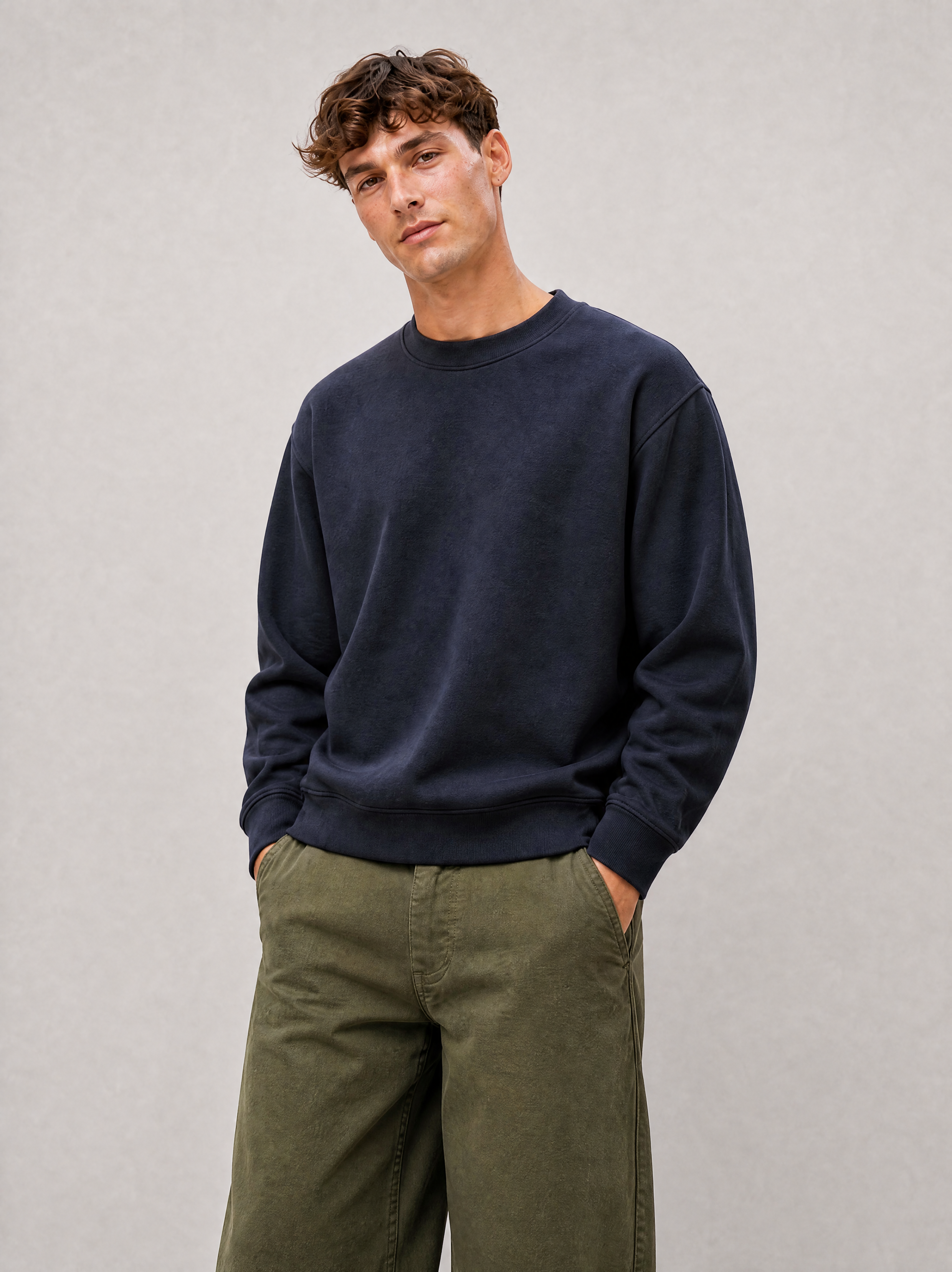 Relaxed Crewneck Sweatshirt - Navy - side view