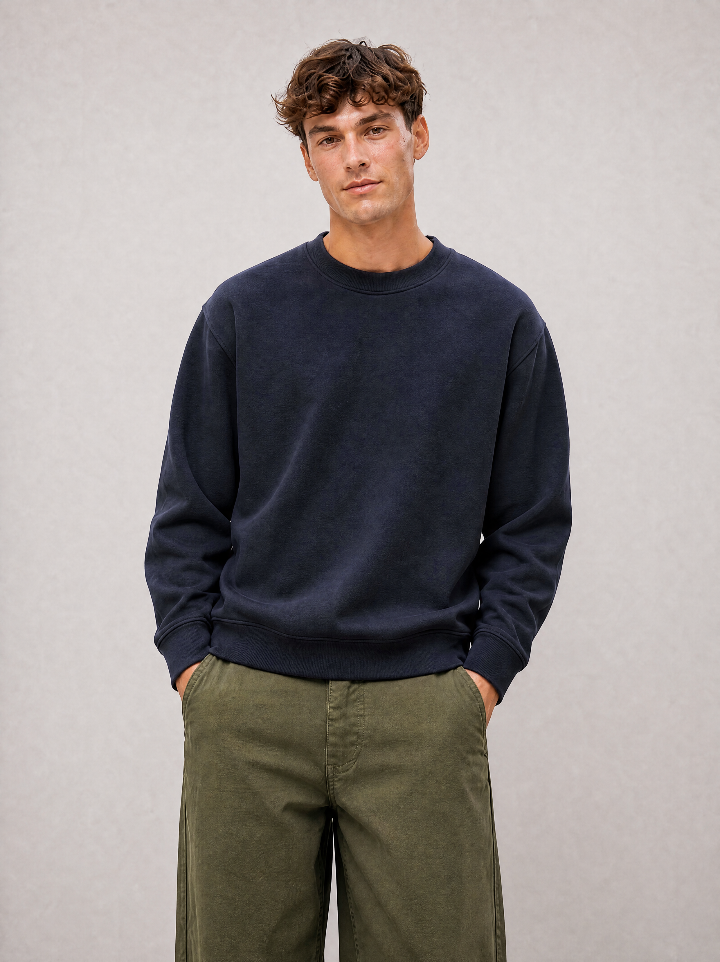 Relaxed Crewneck Sweatshirt - Navy - side view