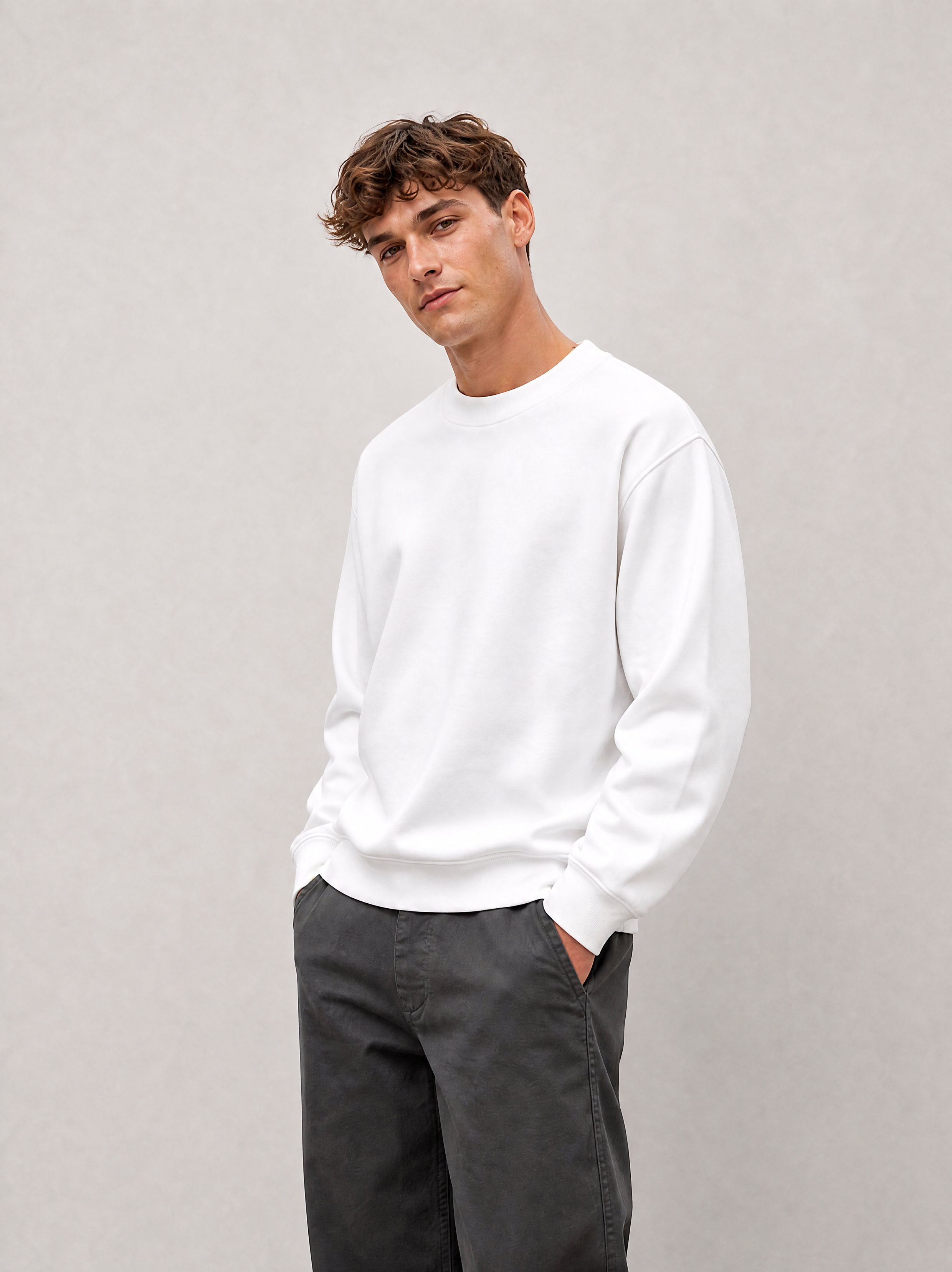Relaxed Crewneck Sweatshirt - White - side view