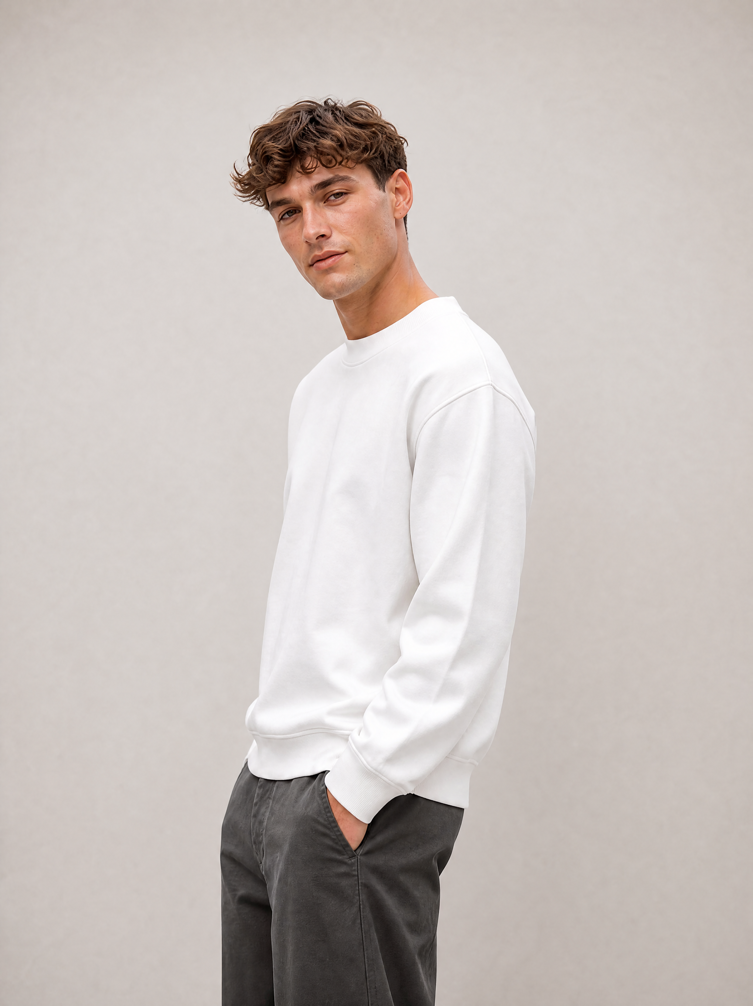 Relaxed Crewneck Sweatshirt - White - side view