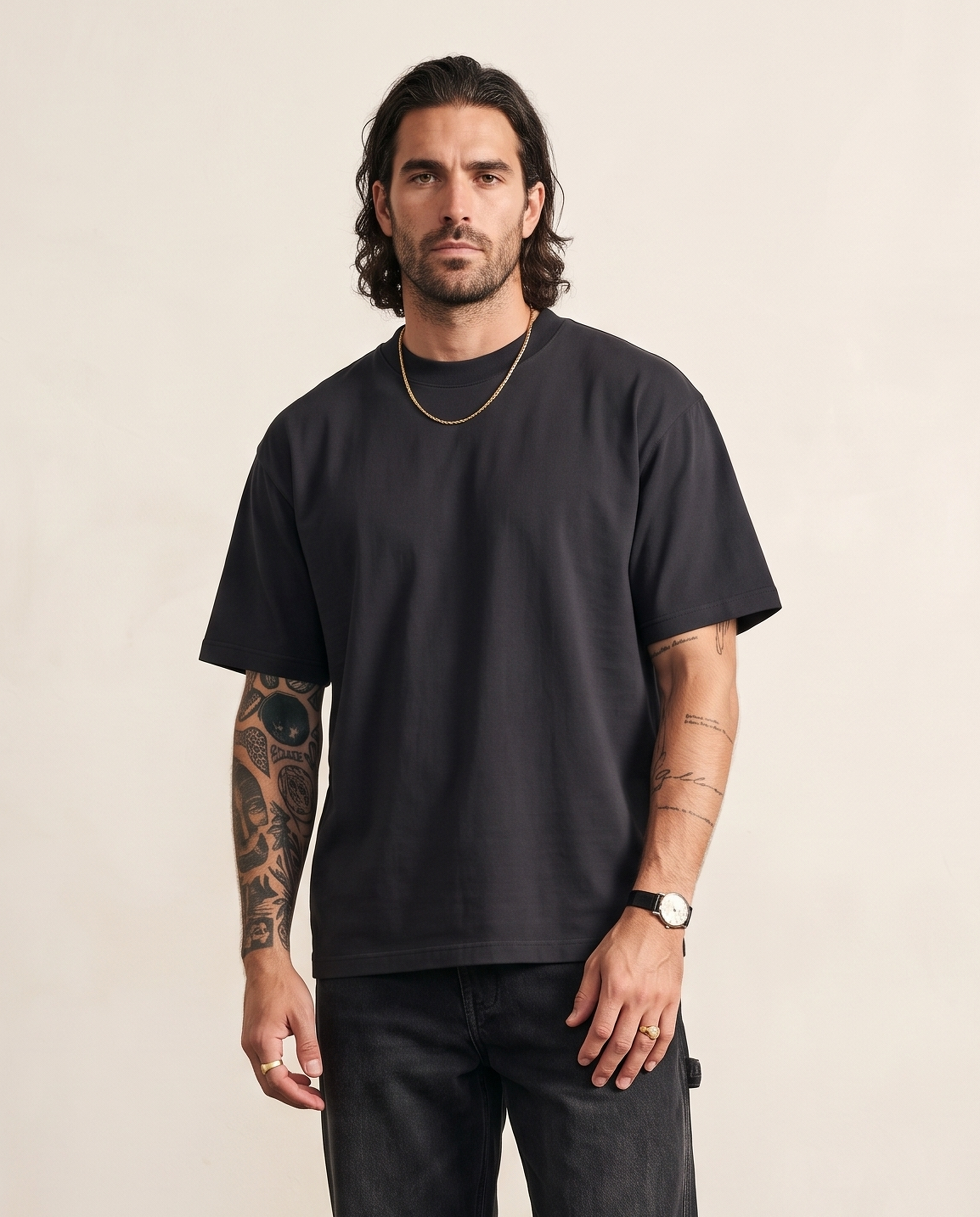 Hipland 300GSM Big Tee - Black - front view