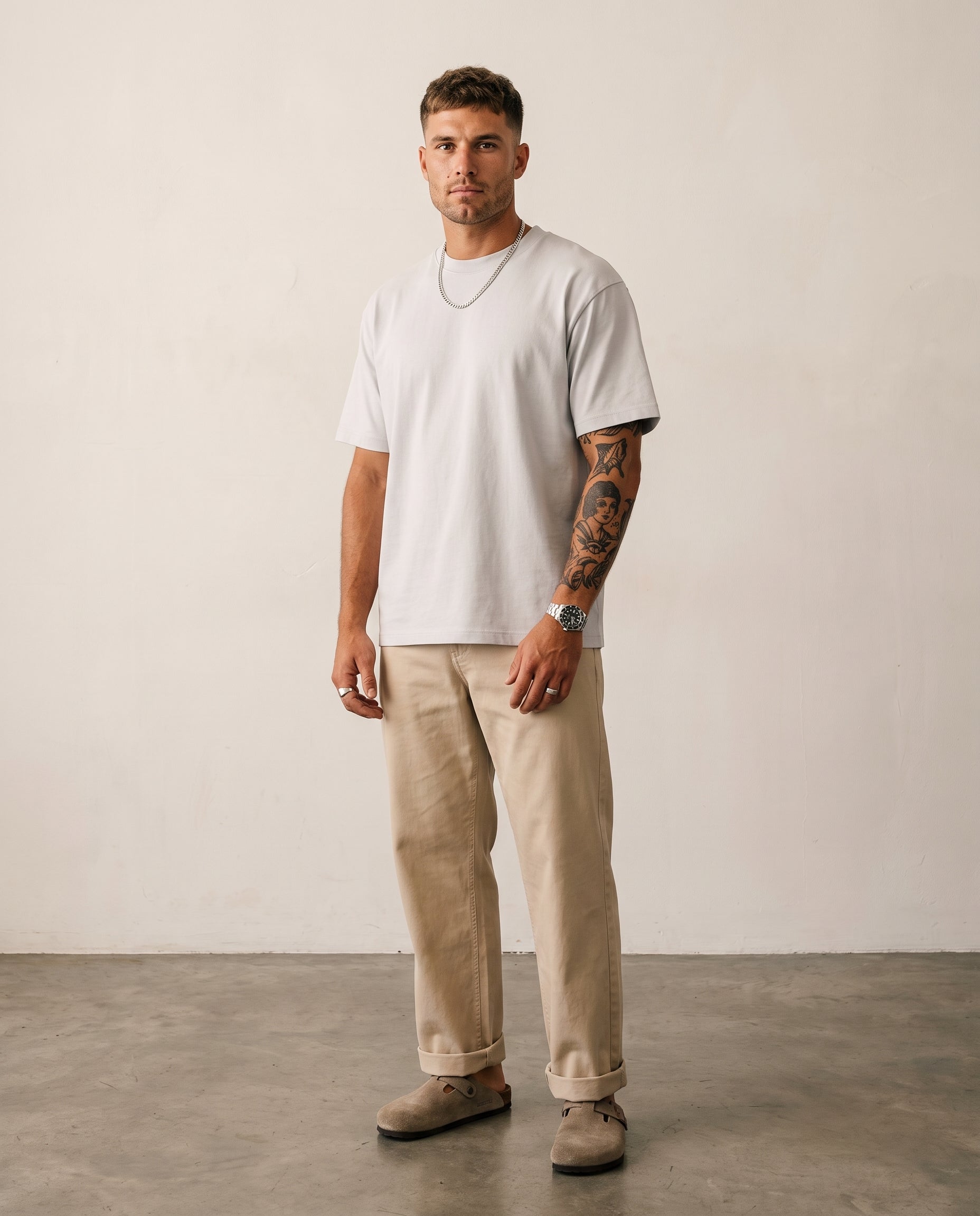 Hipland 300GSM Big Tee - White - model front view
