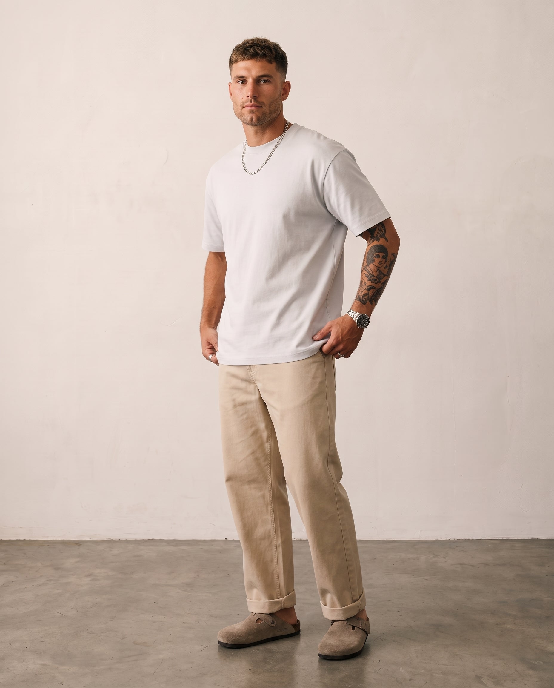 Hipland 300GSM Big Tee - White - side view