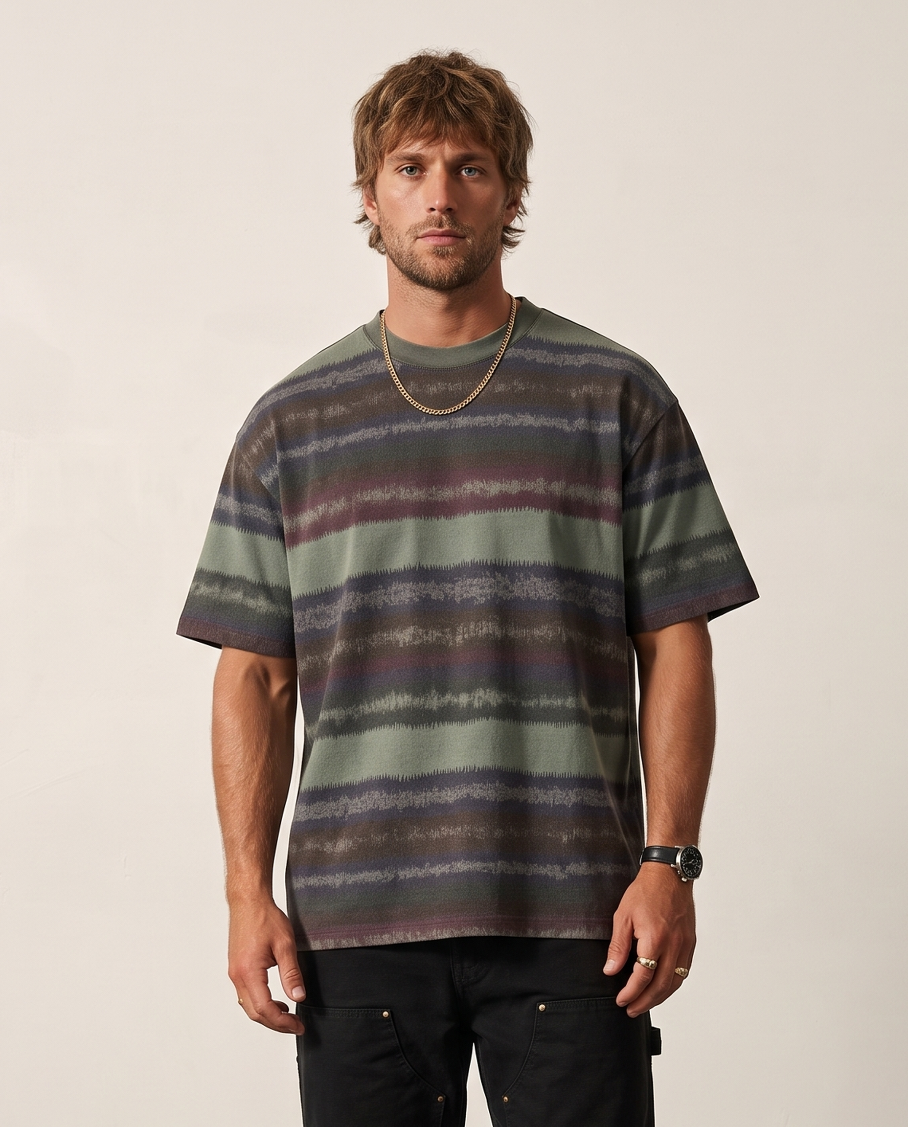 Ikat Stripe Tee - Army