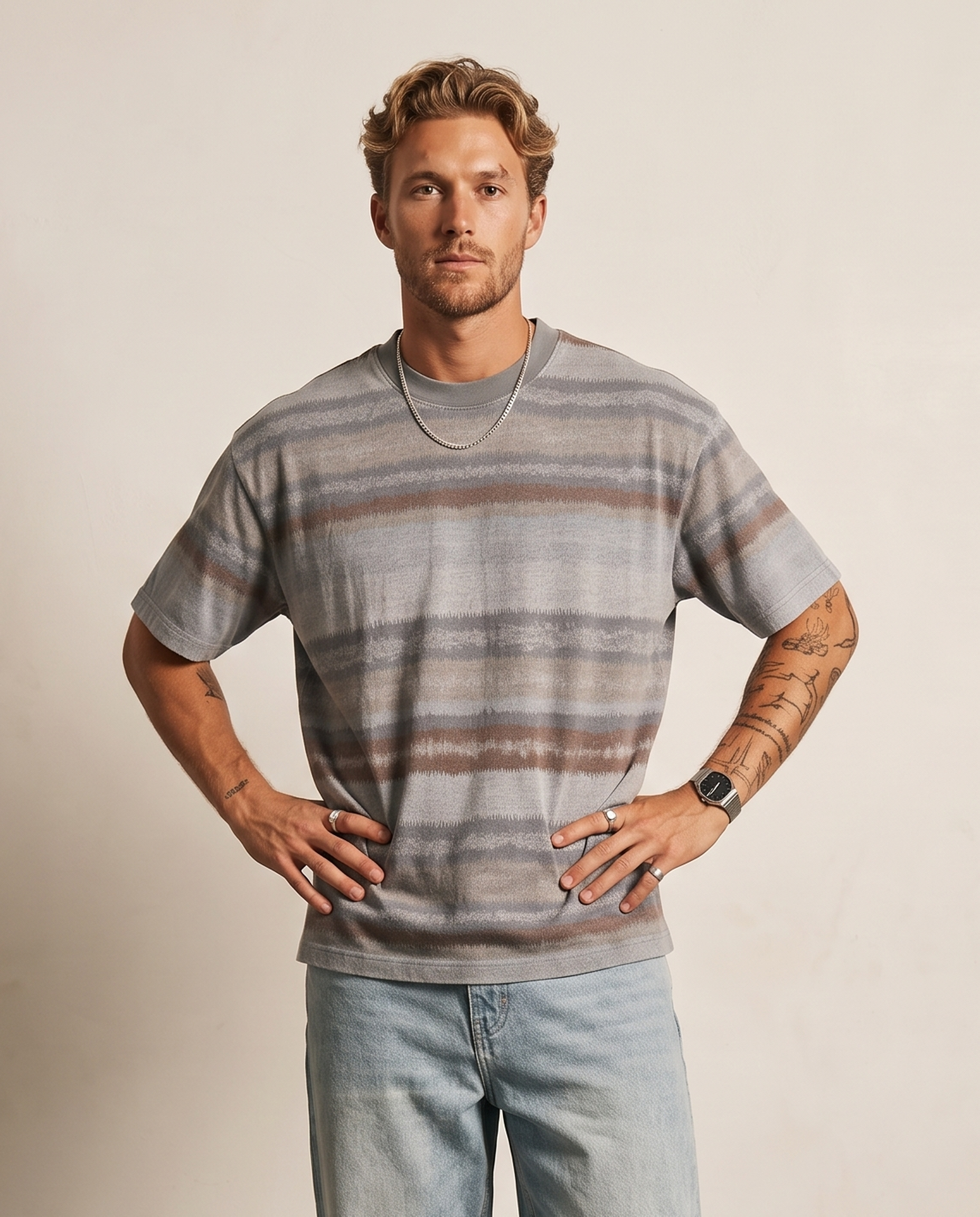 Ikat Stripe Tee - Grey