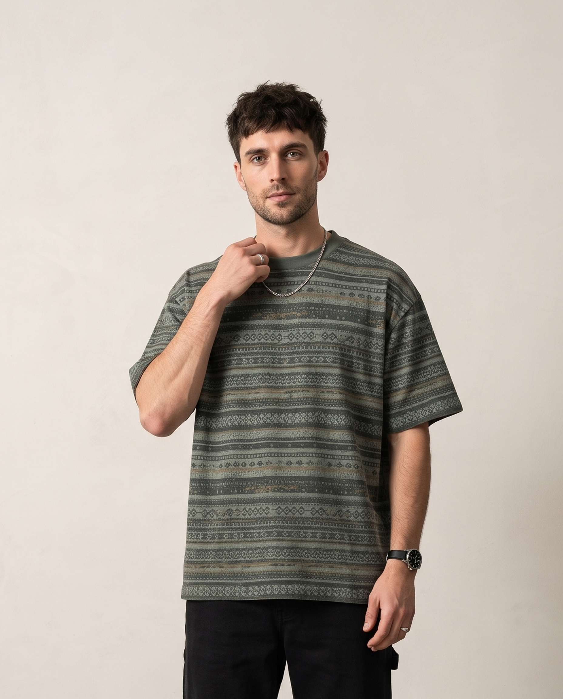 Tribal Jacquard Tee - Army