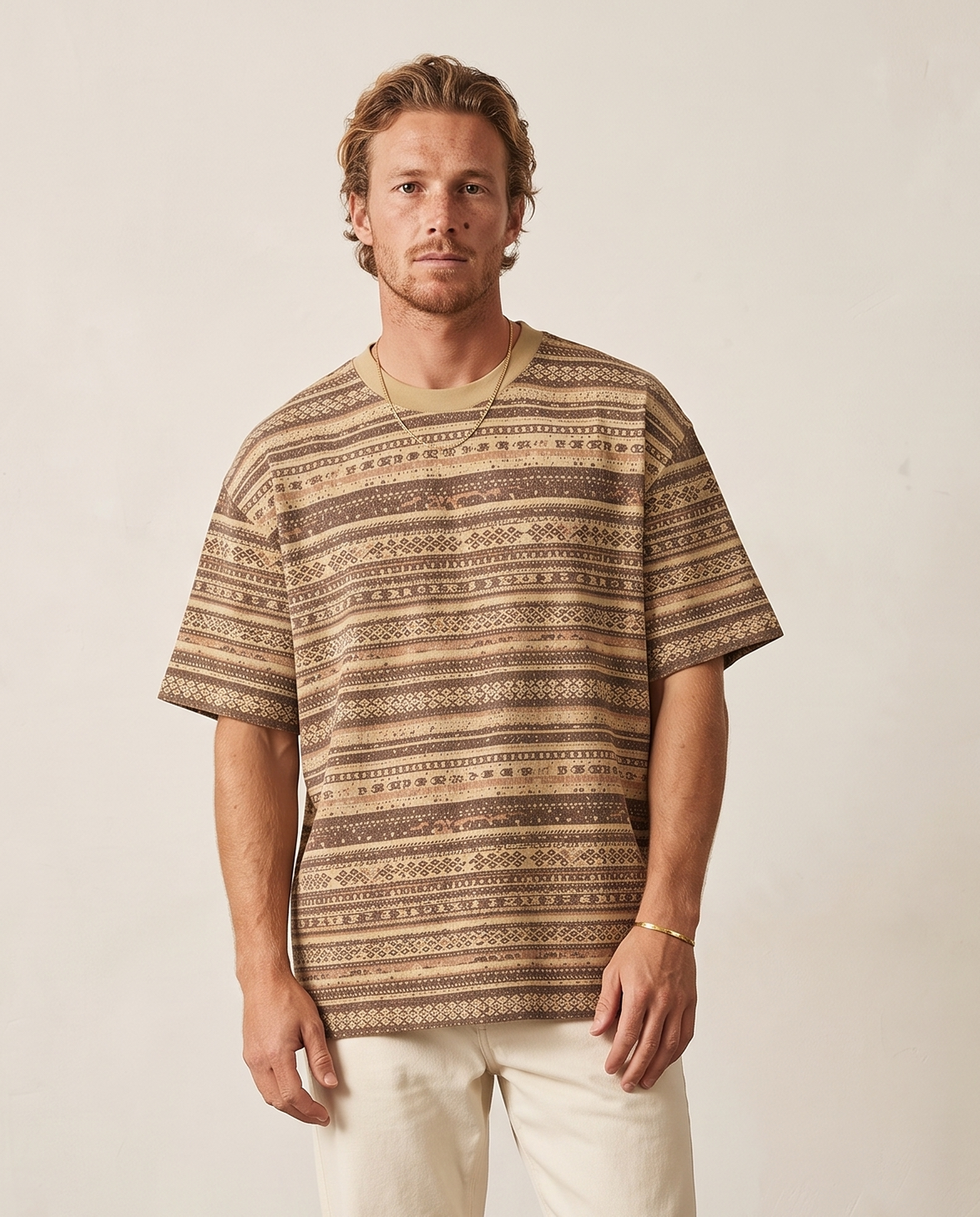 Hipland Tribal Jacquard Tee Khaki front