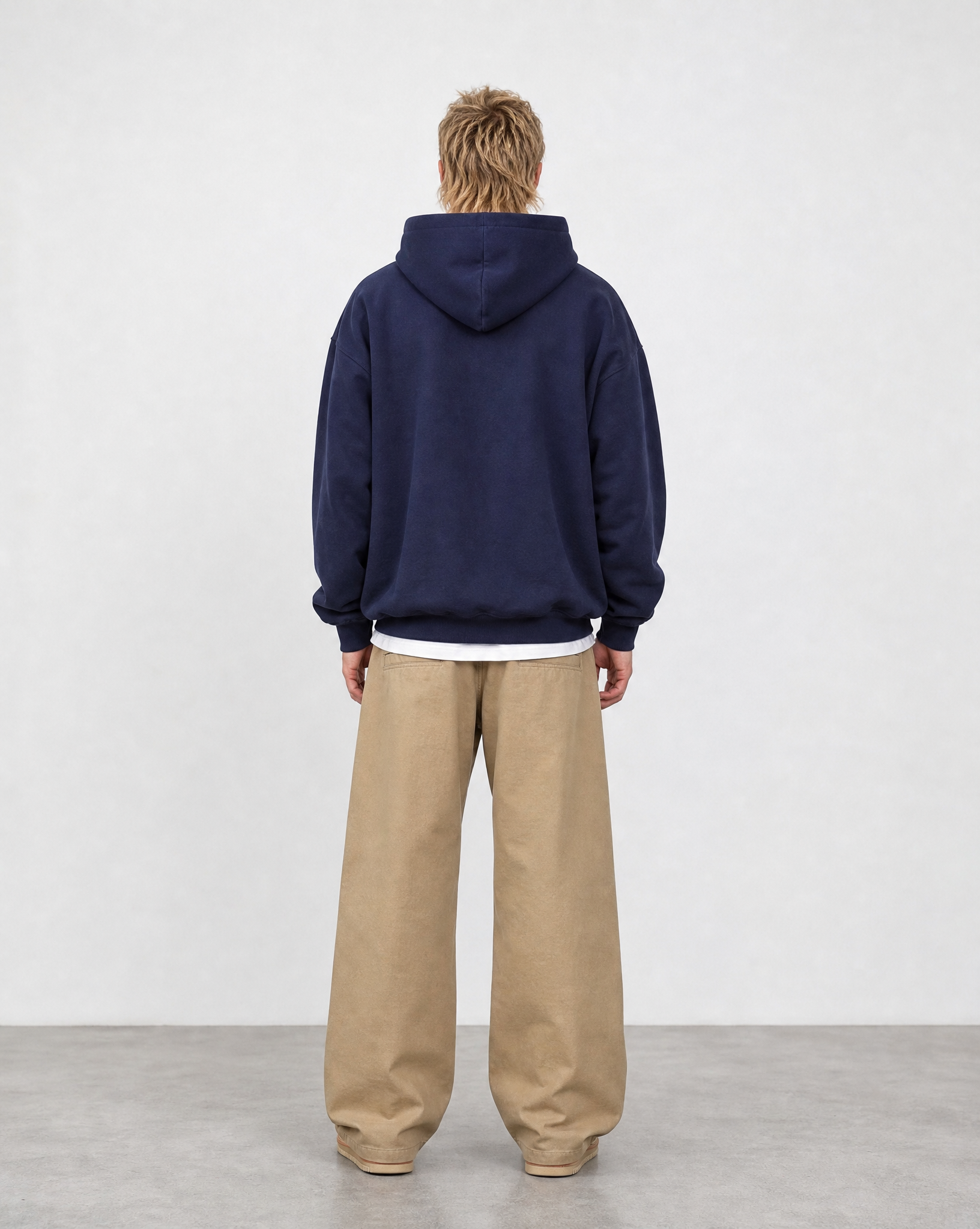 Brushed Fleece Hoodie Navy - Back View