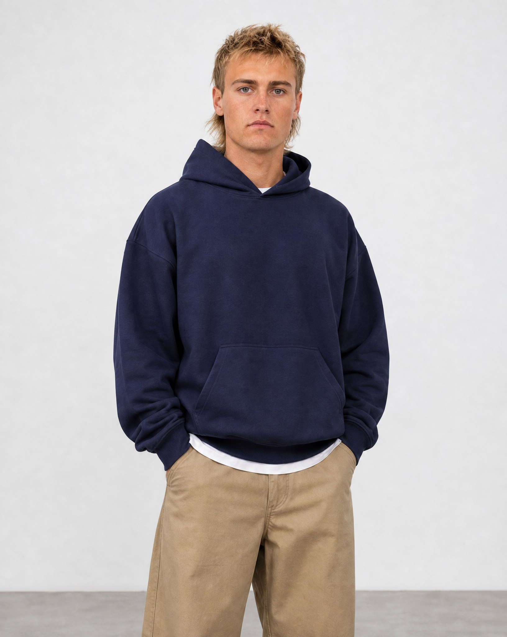 Brushed Fleece Hoodie Navy - Front Close Up View