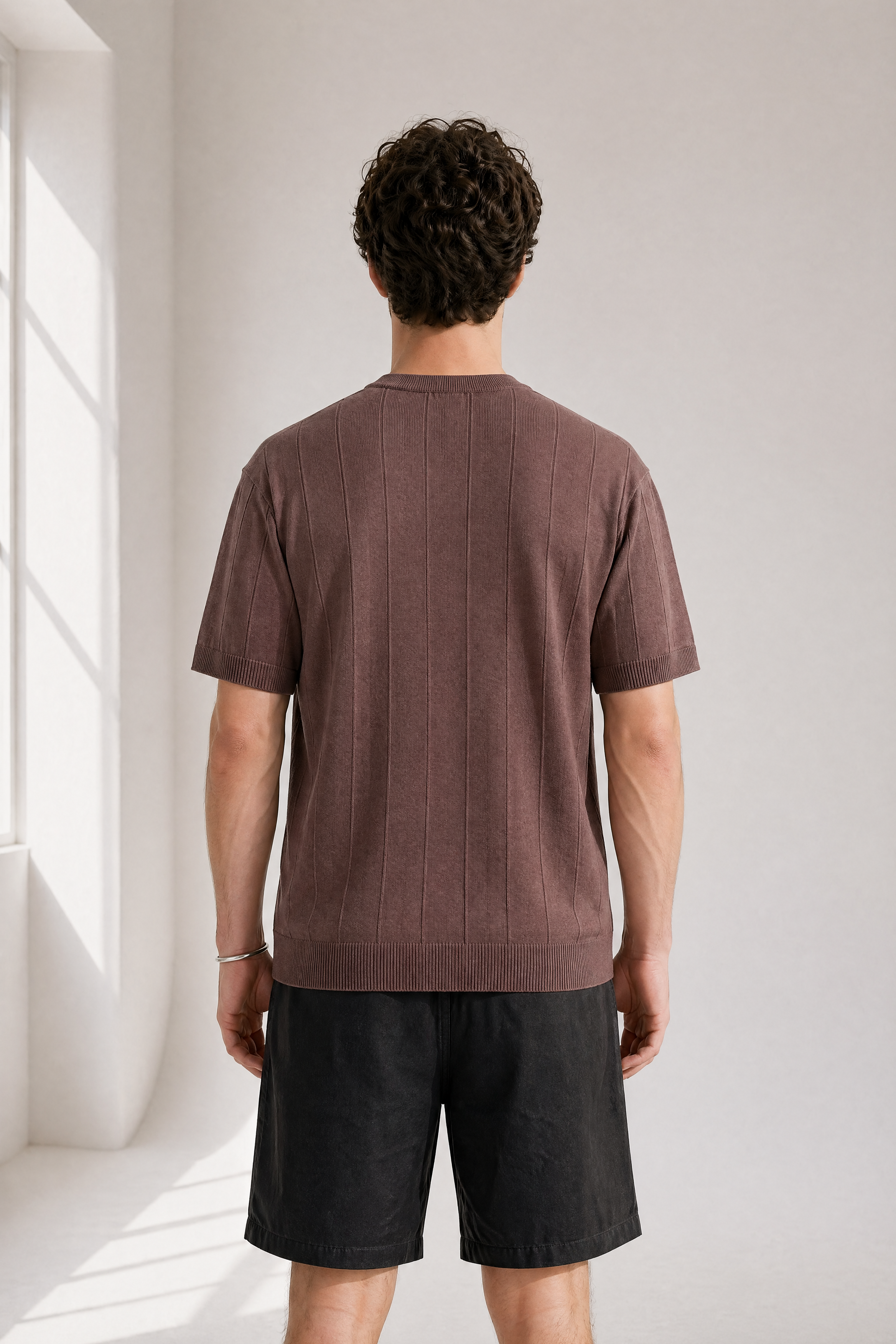 Slub Knit Tee - Brown - detail view