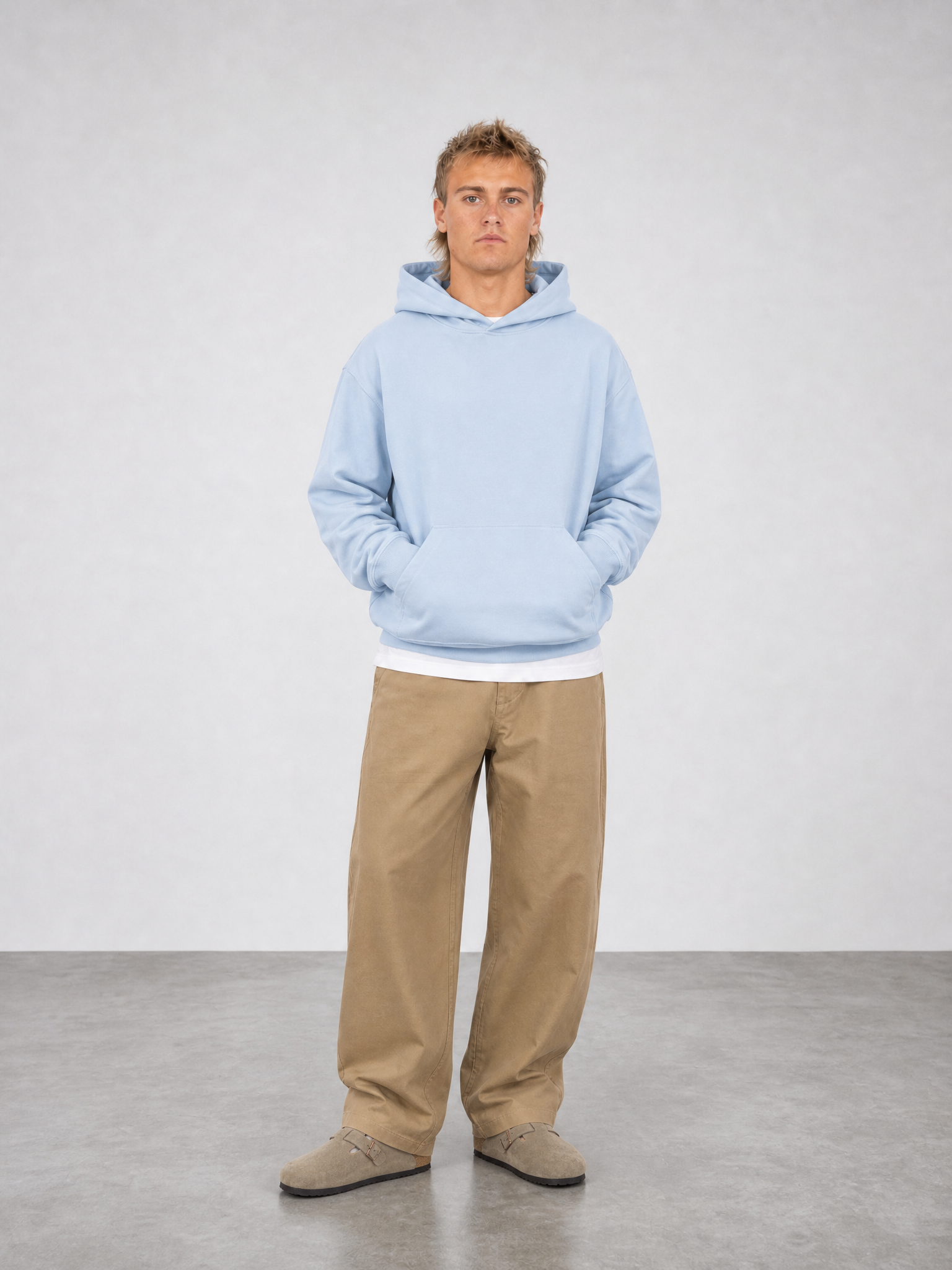 Brushed Fleece Hoodie Sky Blue - Front View