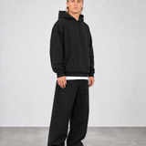 Brushed Fleece Hoodie Black - Three Quarter Front View