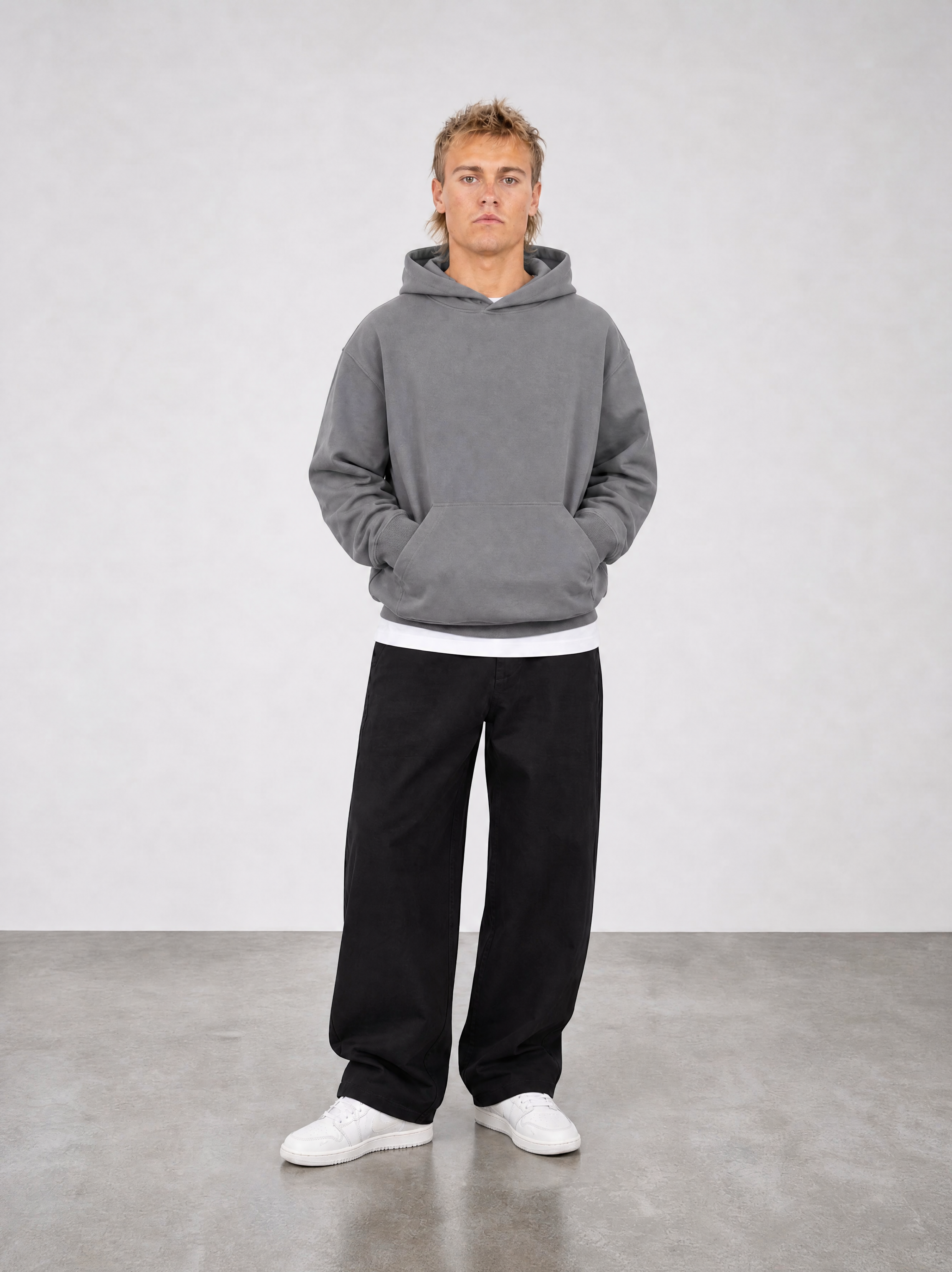 Brushed Fleece Hoodie Grey - Front View
