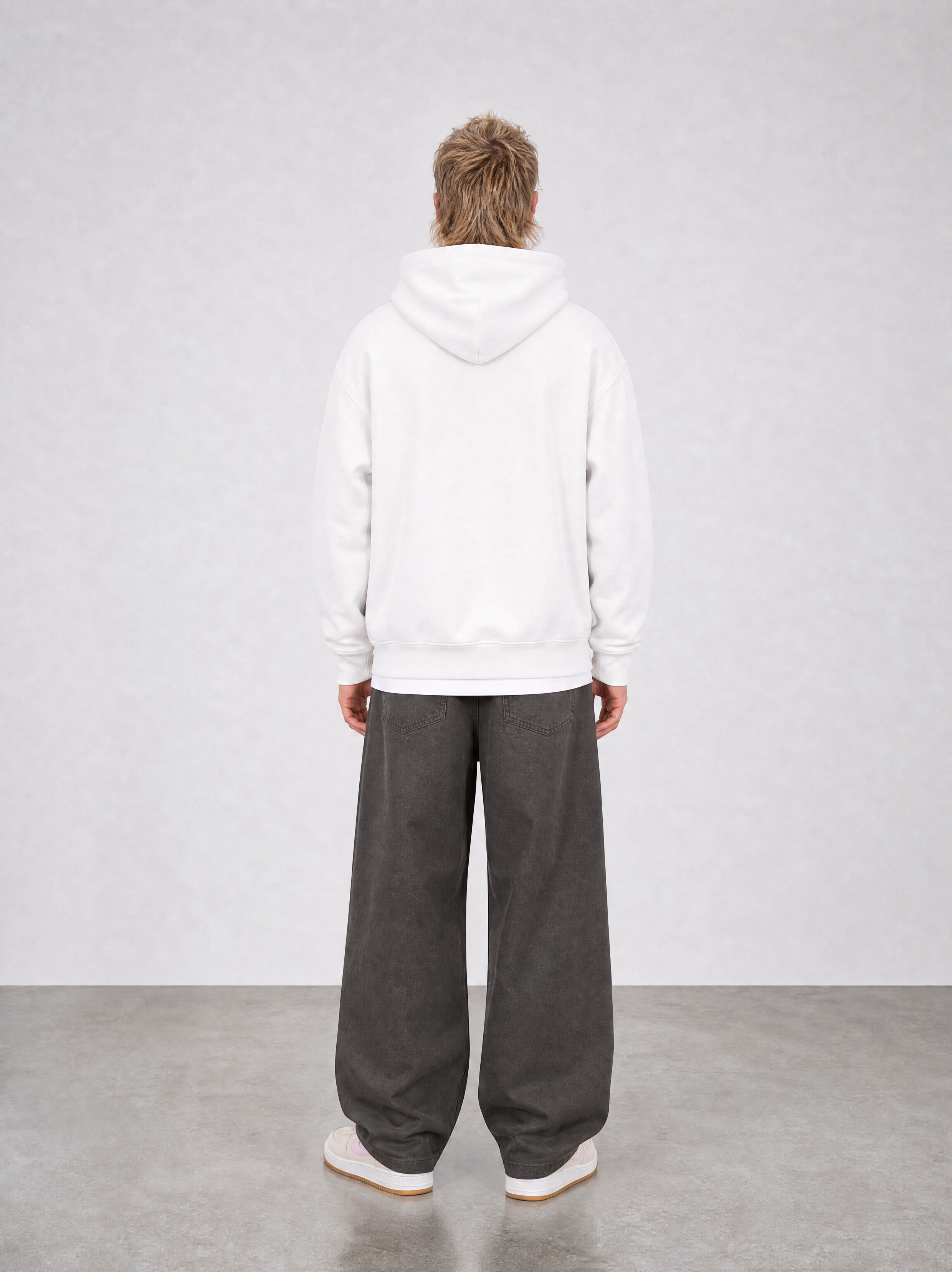 Brushed Fleece Hoodie White - Back View