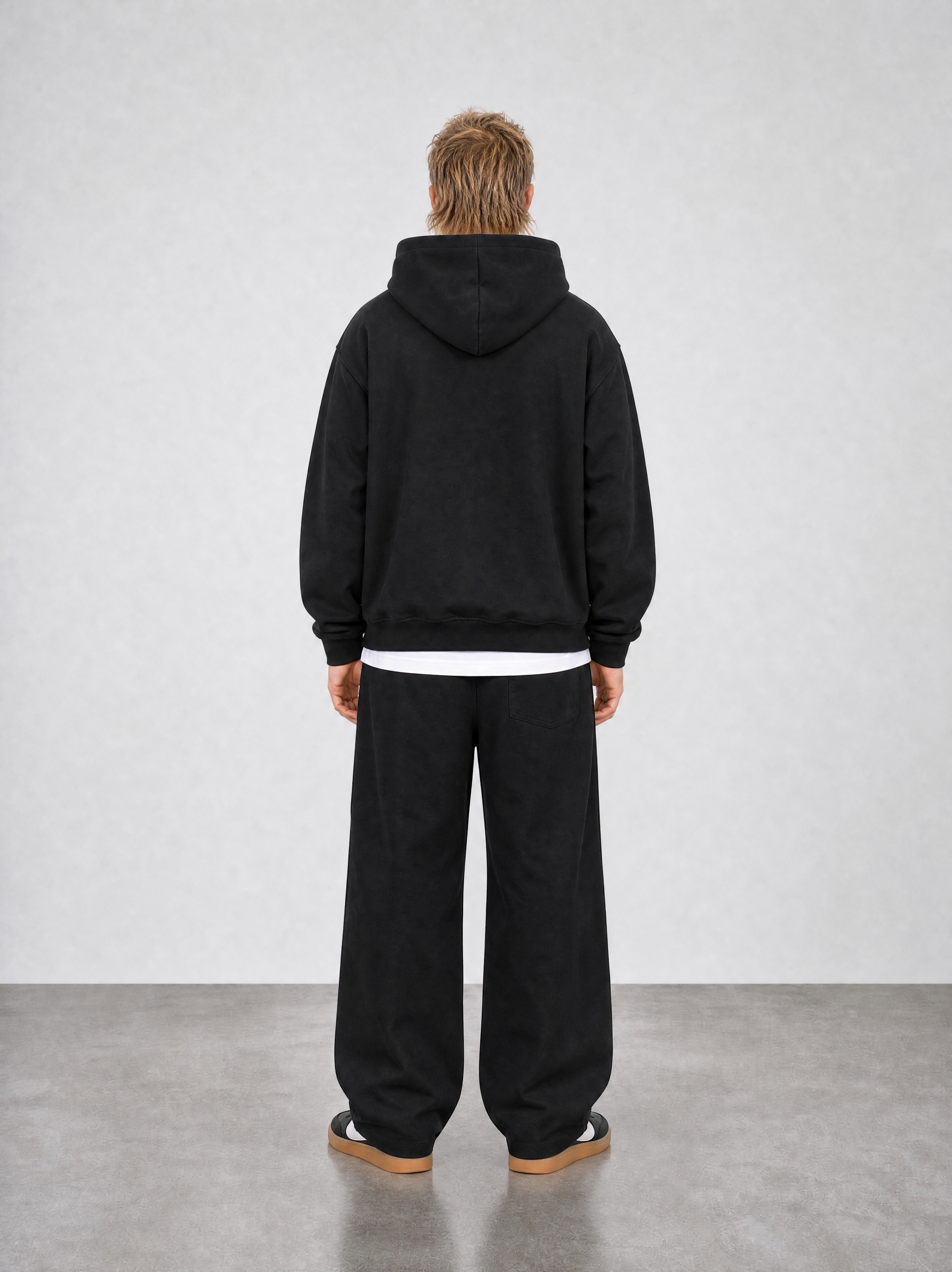 Brushed Fleece Hoodie Black - Back View