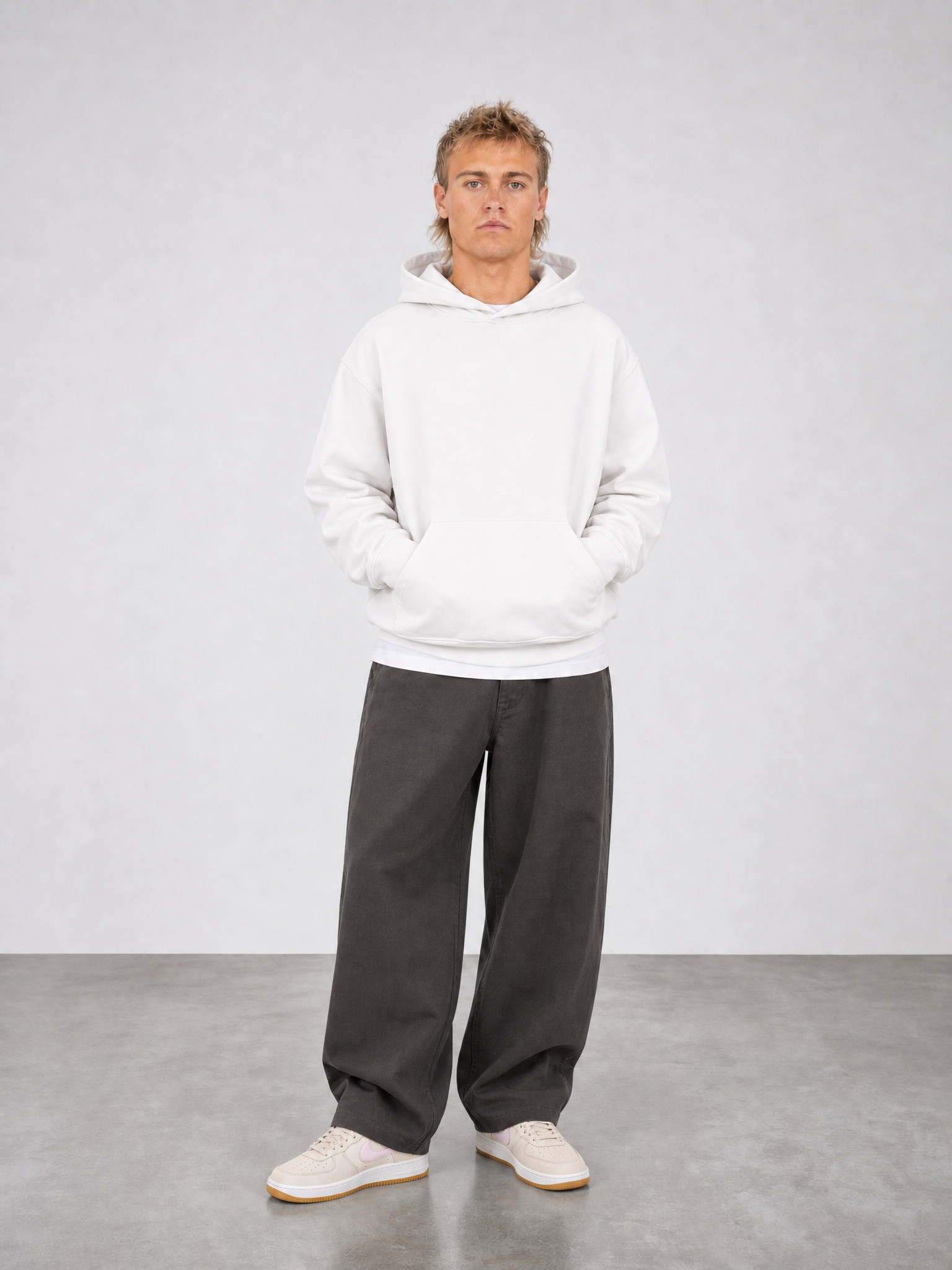 Brushed Fleece Hoodie White - Front View