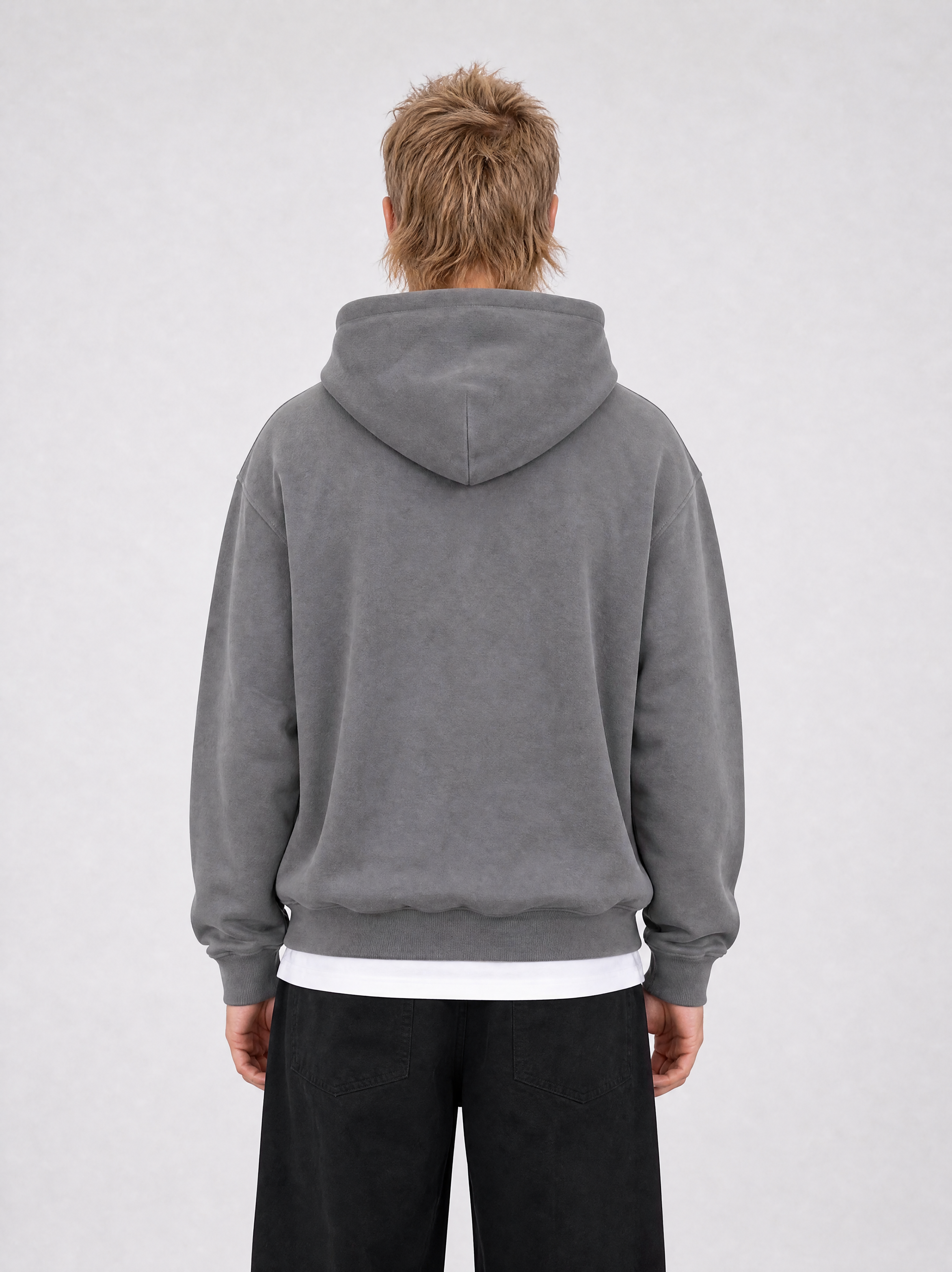 Brushed Fleece Hoodie Grey - Back View