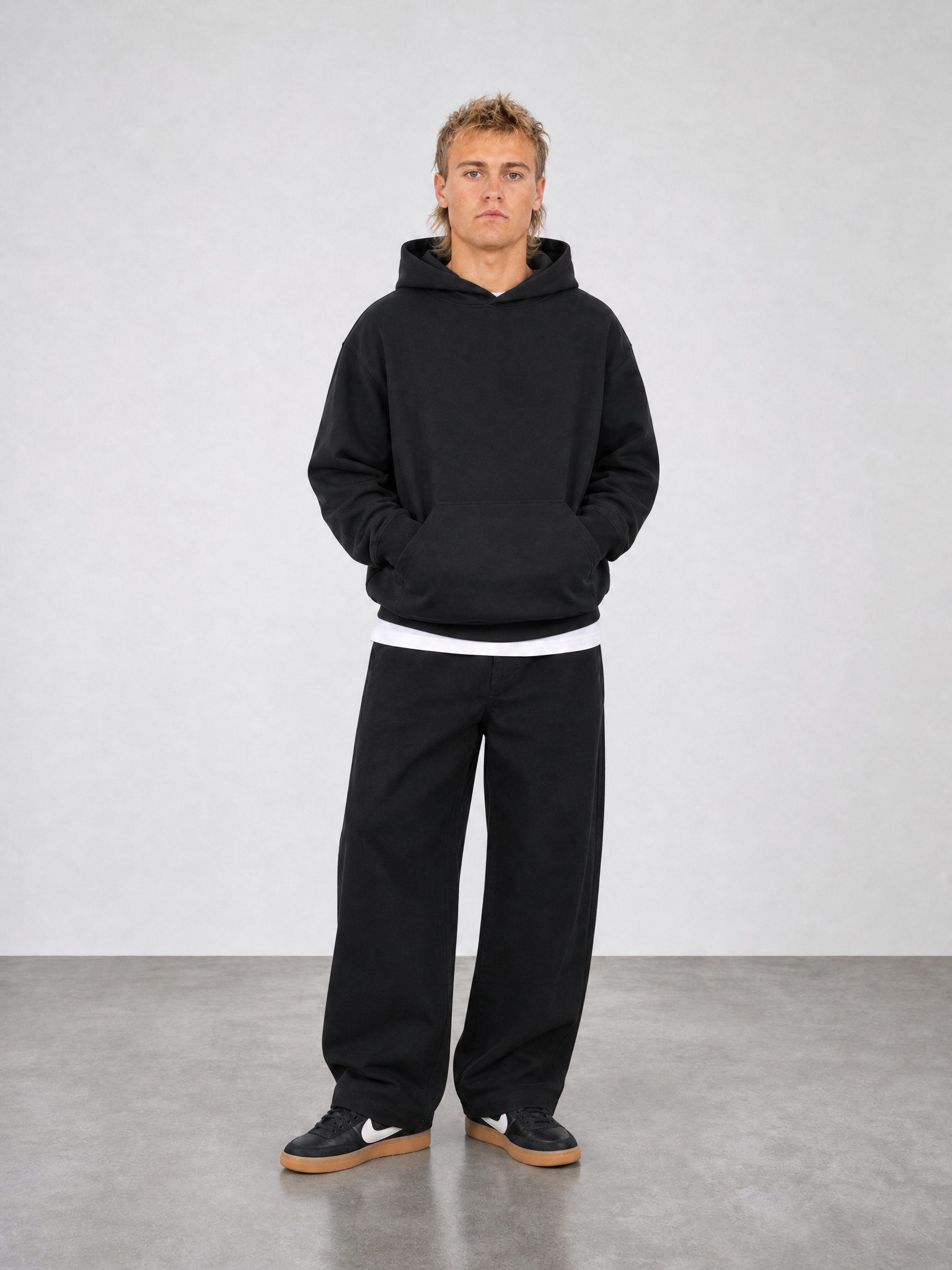 Brushed Fleece Hoodie Black - Front Full Body View