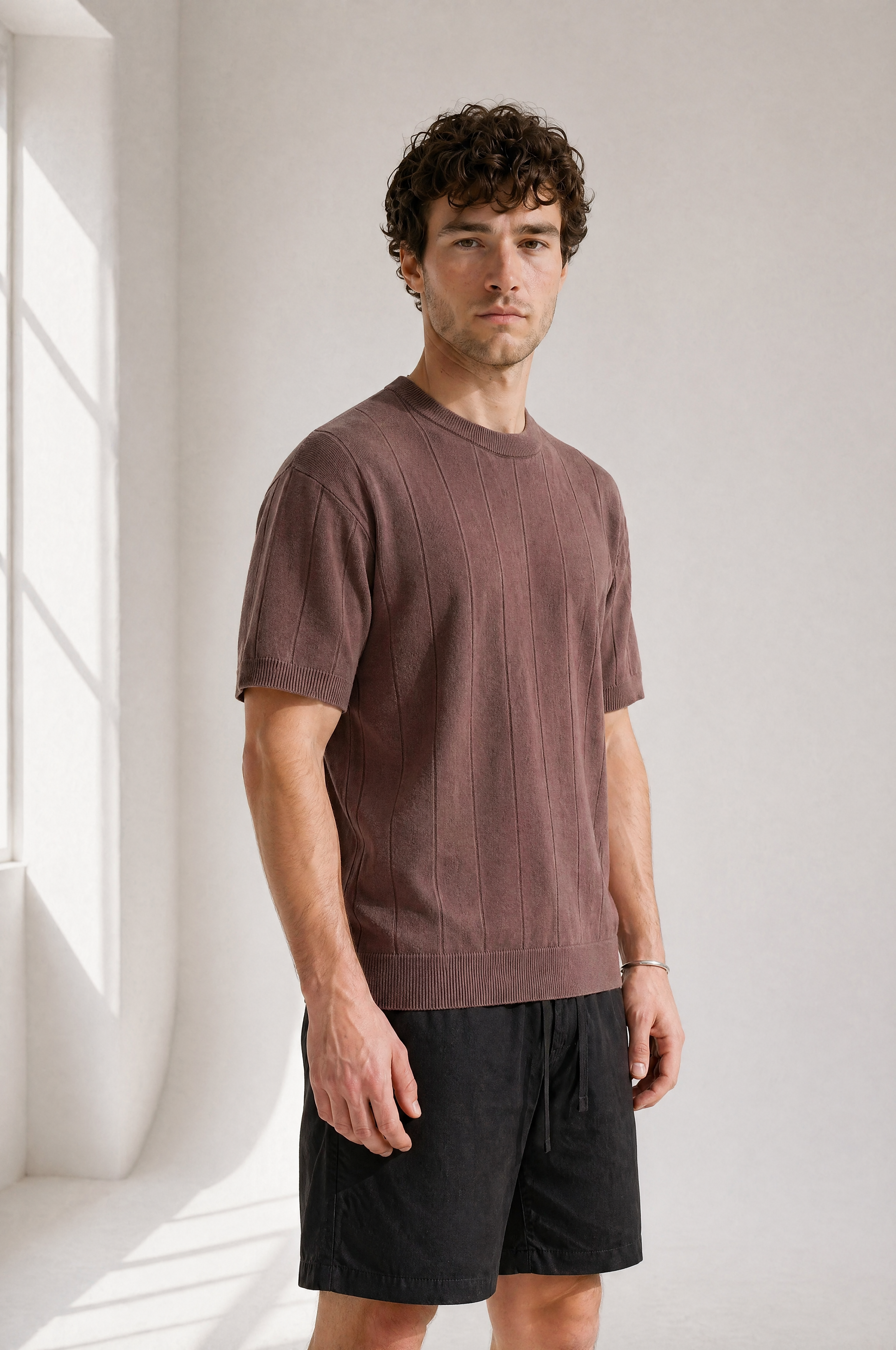 Slub Knit Tee - Brown - lifestyle angle