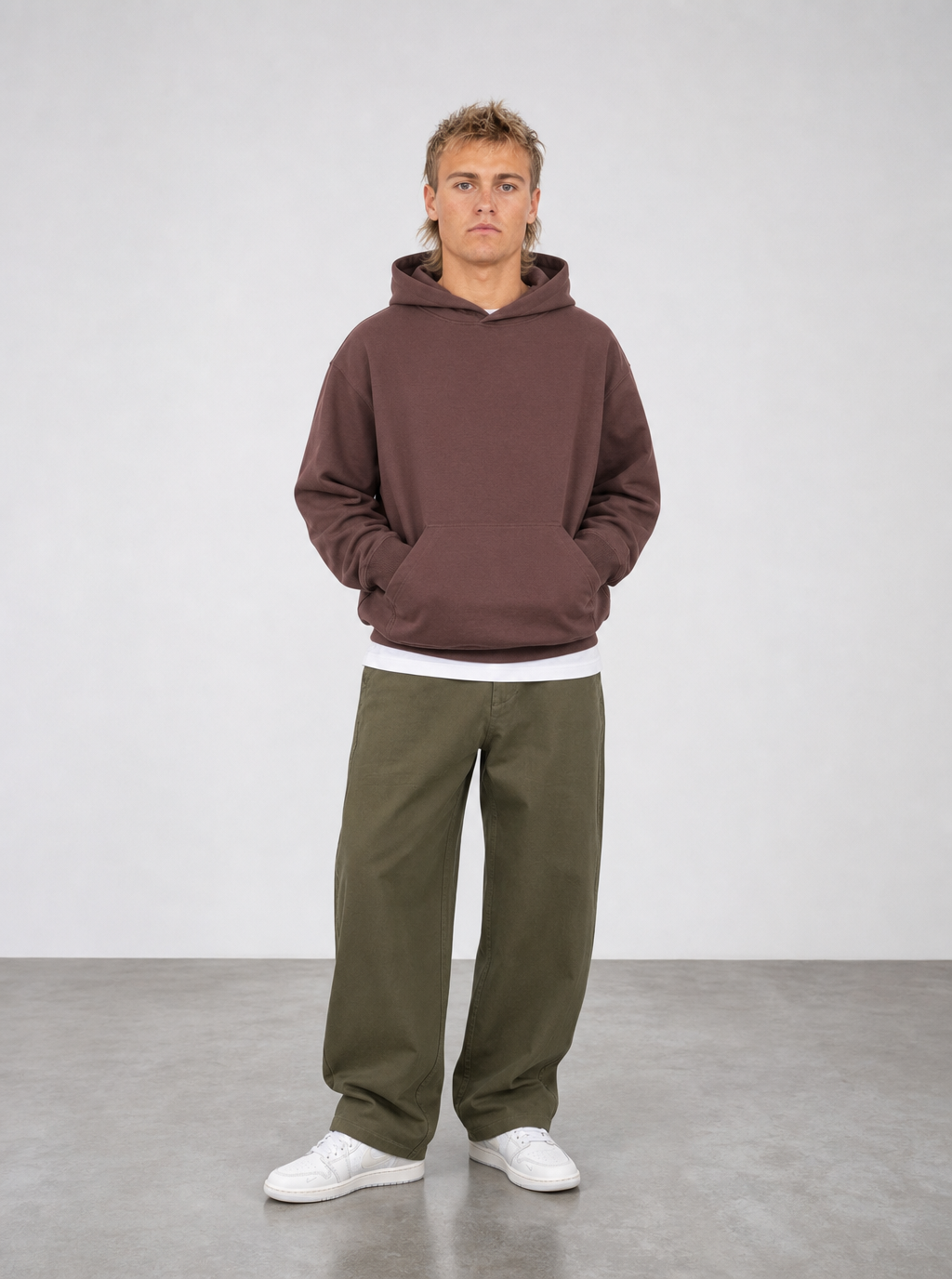 Brushed Fleece Hoodie Coffee - Front View
