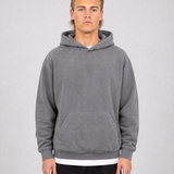 Brushed Fleece Hoodie Grey - Front Close Up View