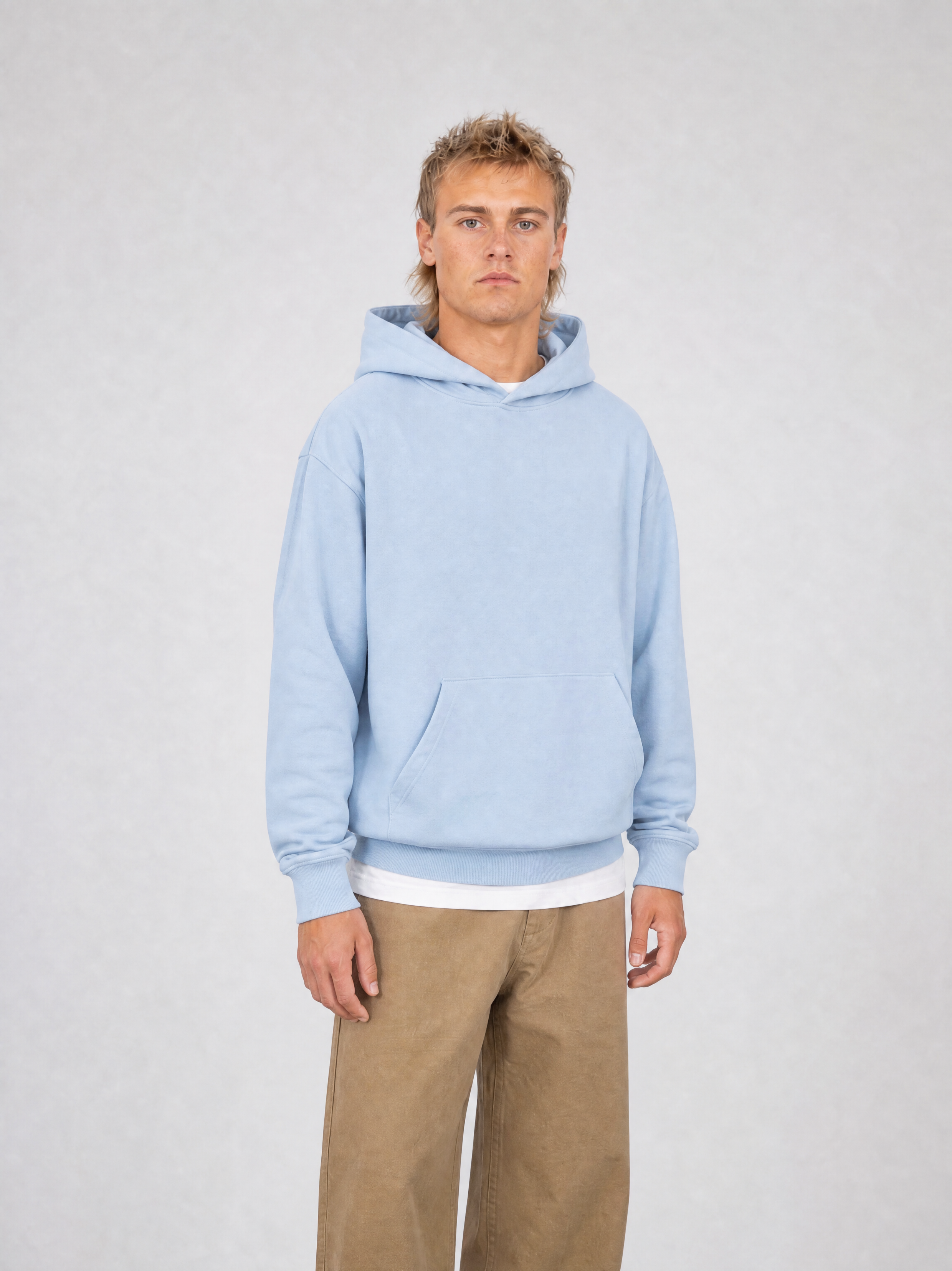 Brushed Fleece Hoodie Sky Blue - Three Quarter Front View