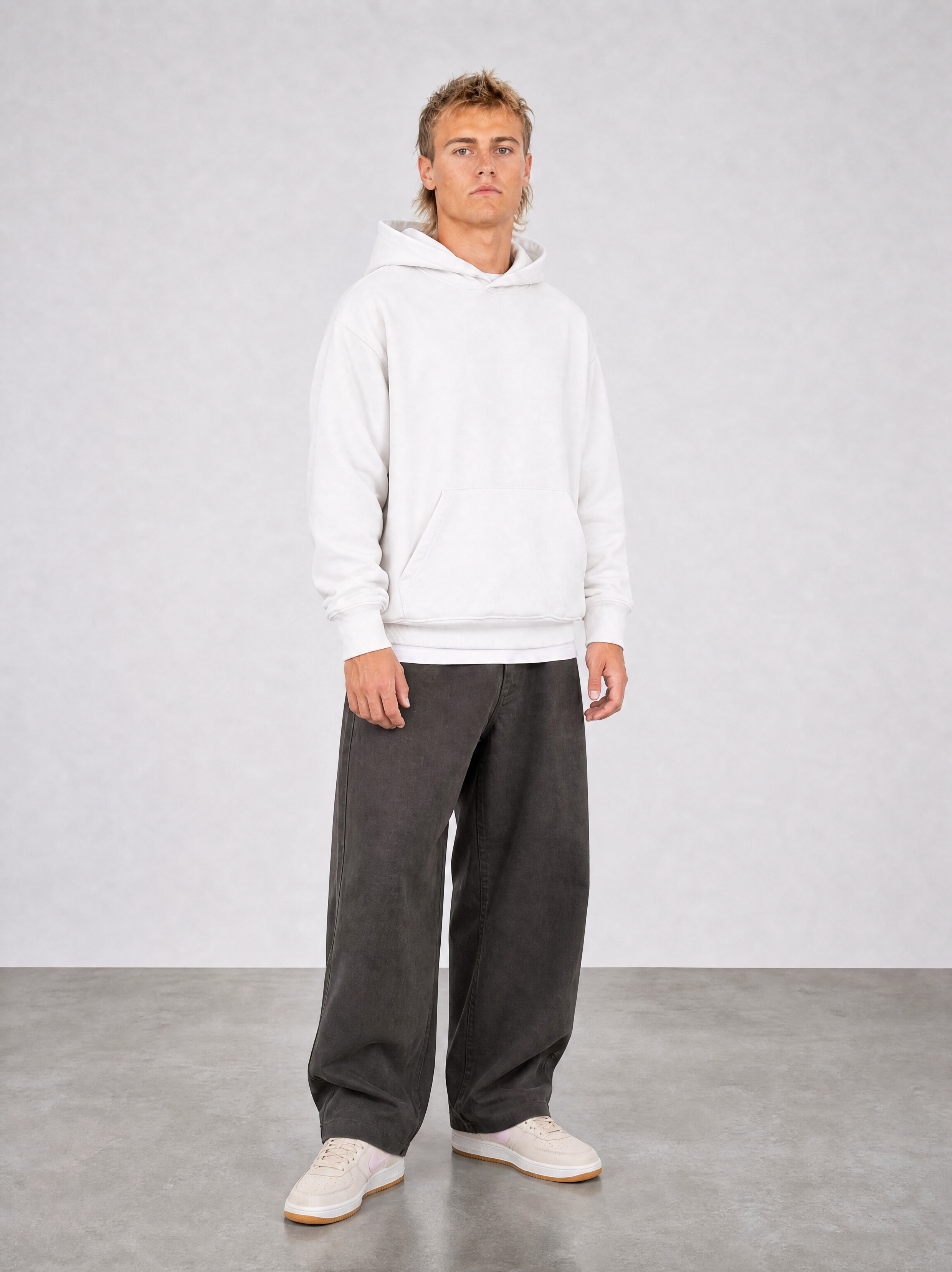 Brushed Fleece Hoodie White - Three Quarter Side View