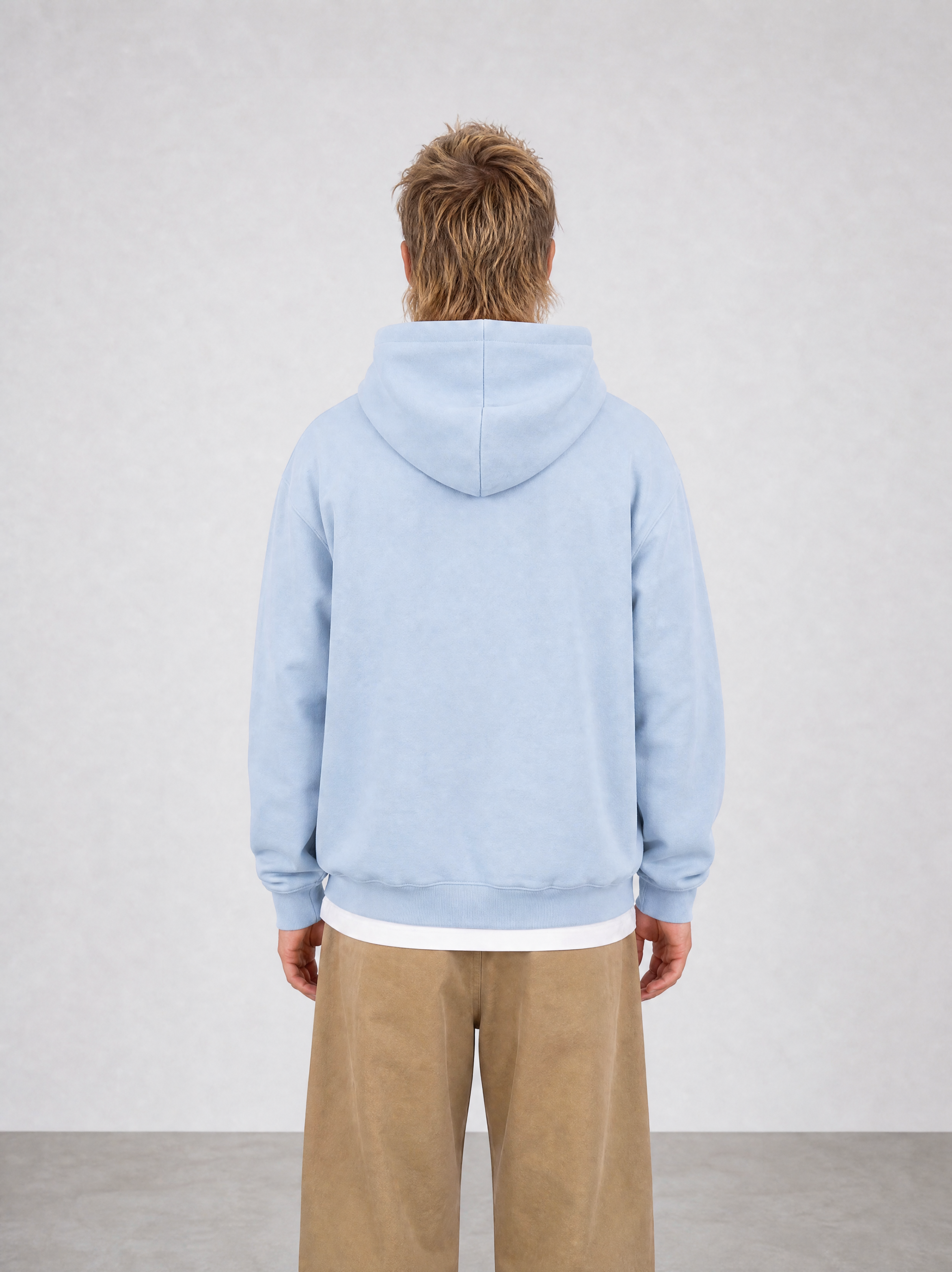 Brushed Fleece Hoodie Sky Blue - Back View