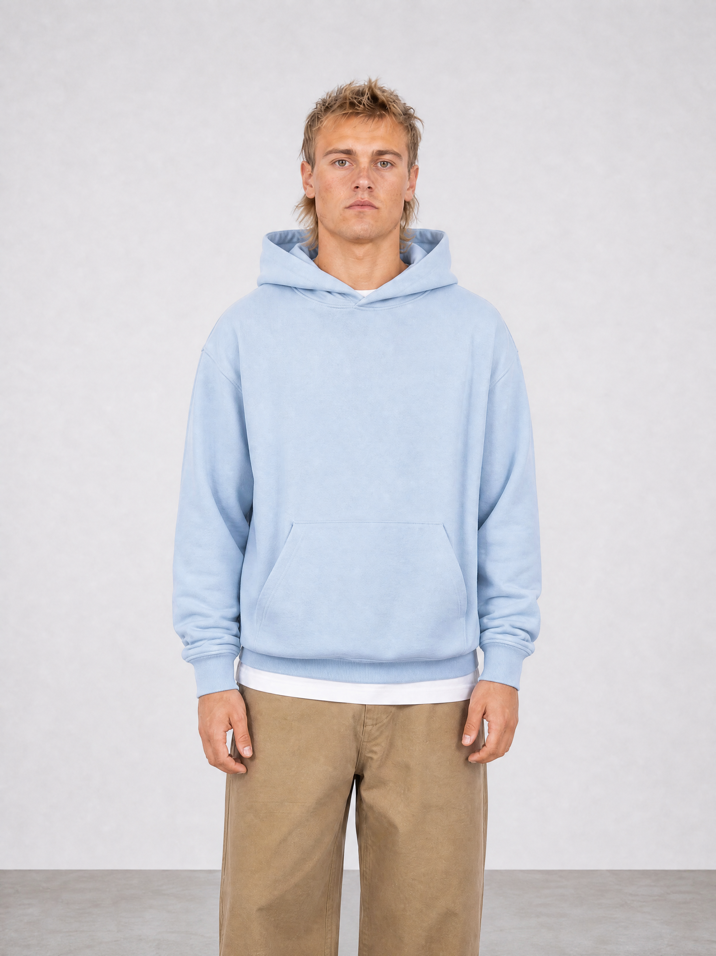 Brushed Fleece Hoodie Sky Blue - Front Close Up View