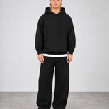 Brushed Fleece Hoodie Black - Front Close Up View