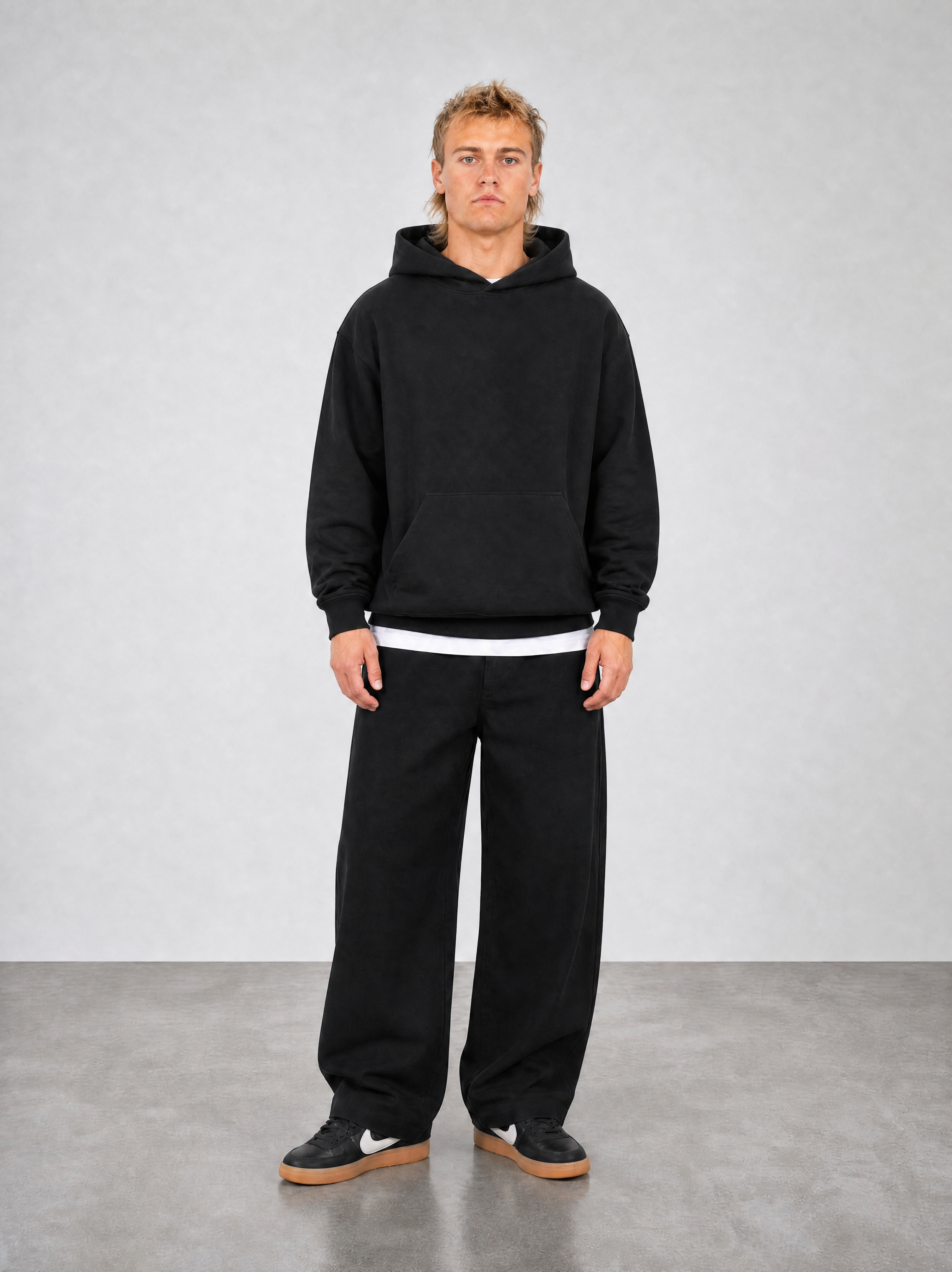 Brushed Fleece Hoodie Black - Front Close Up View