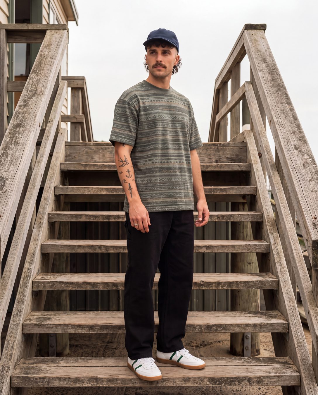 Tribal Jacquard Tee - Army, Army, worn