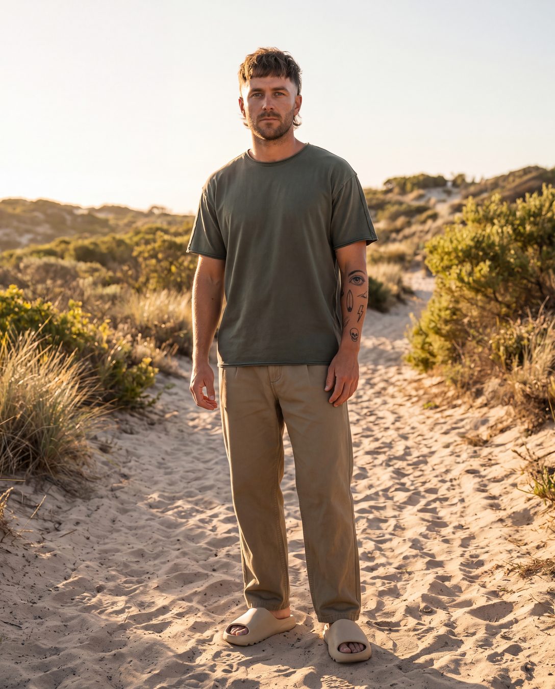 Washed Heavyweight Tee - Army, Army, worn