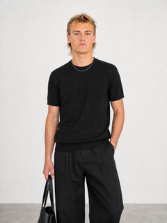 Hipland Knitted Tee - Black - front alternate view