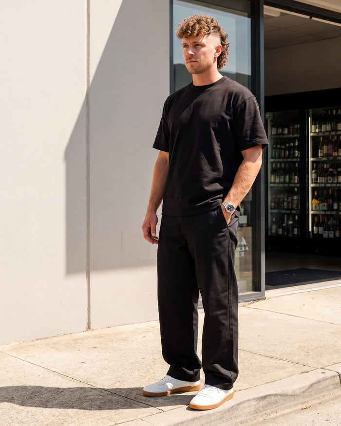 Echo Barrel Leg Pants worn on the street