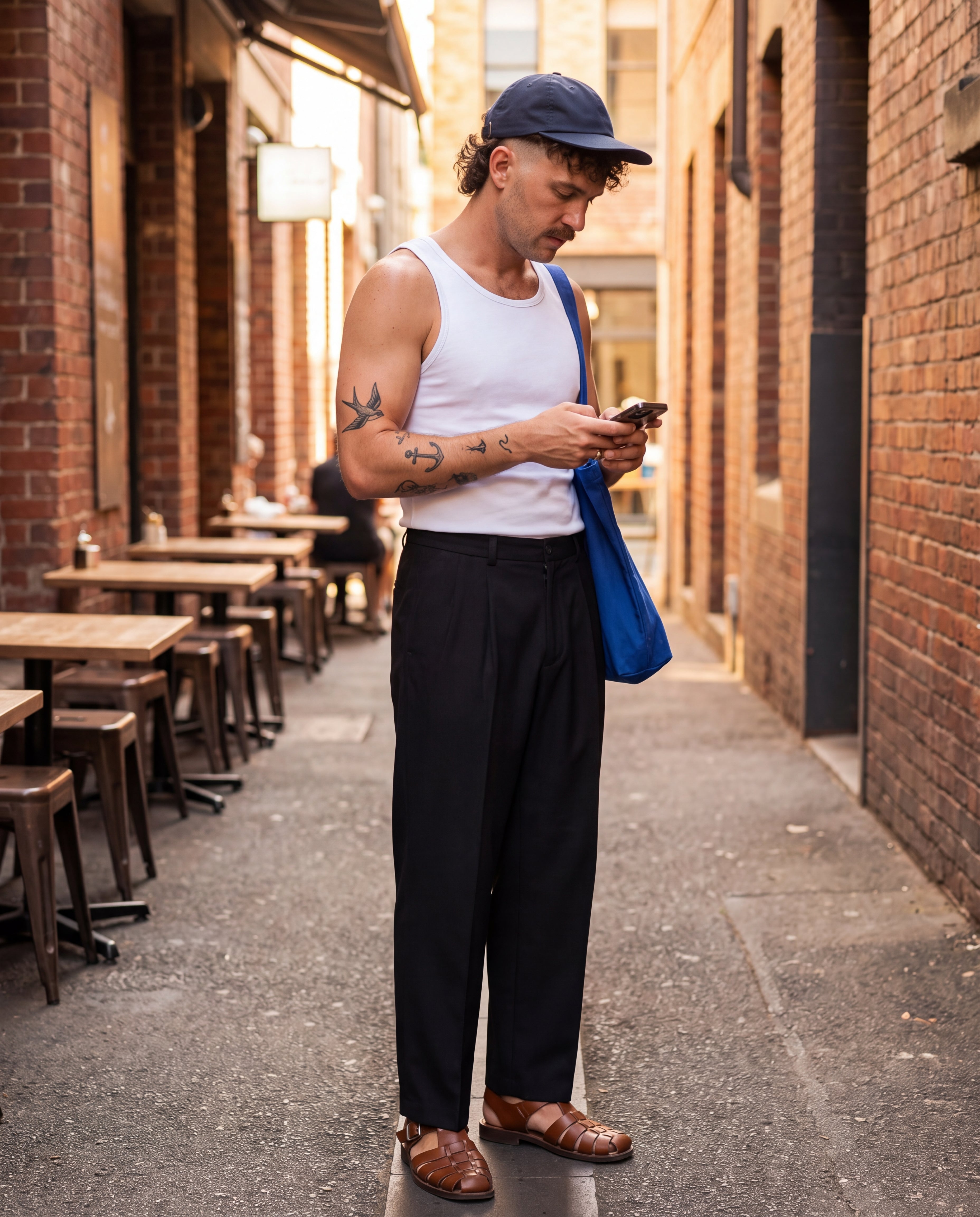 Pleated Heathered Wide-Leg Trousers - Black, Black, worn