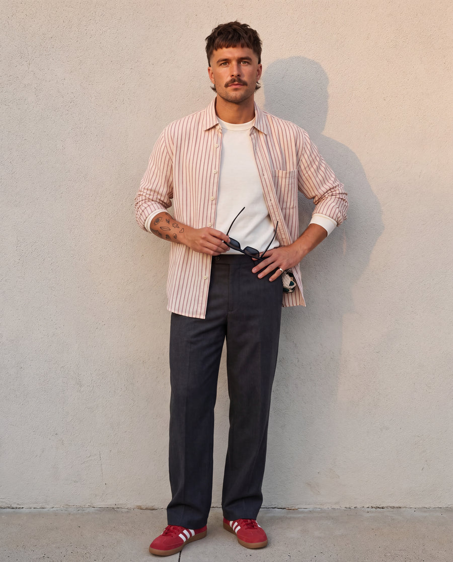 Striped Cotton-Linen Shirt - Red