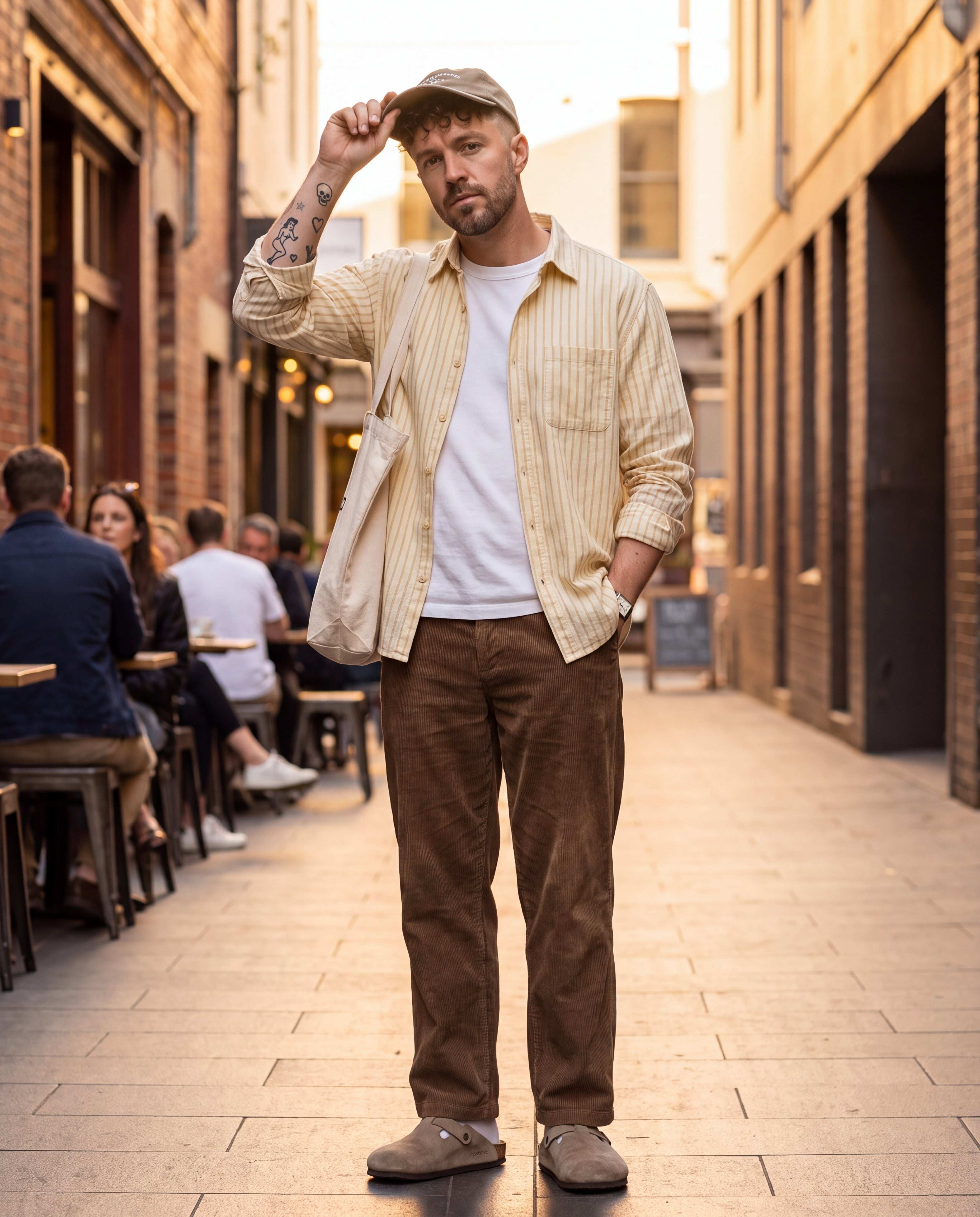 Striped Cotton-Linen Shirt - Yellow, Yellow, worn