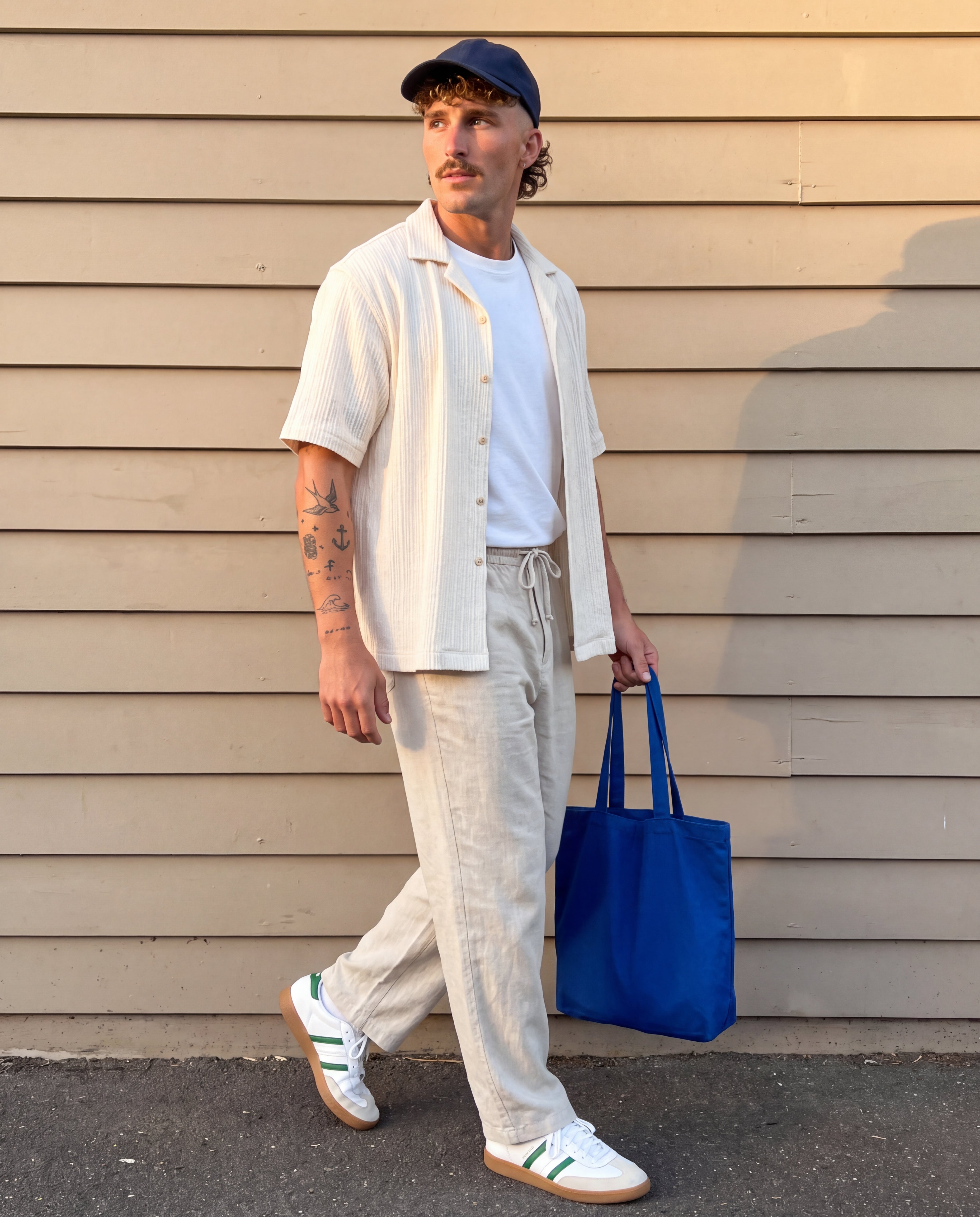 Textured Stripe Resort Shirt - Off White, Off White, worn