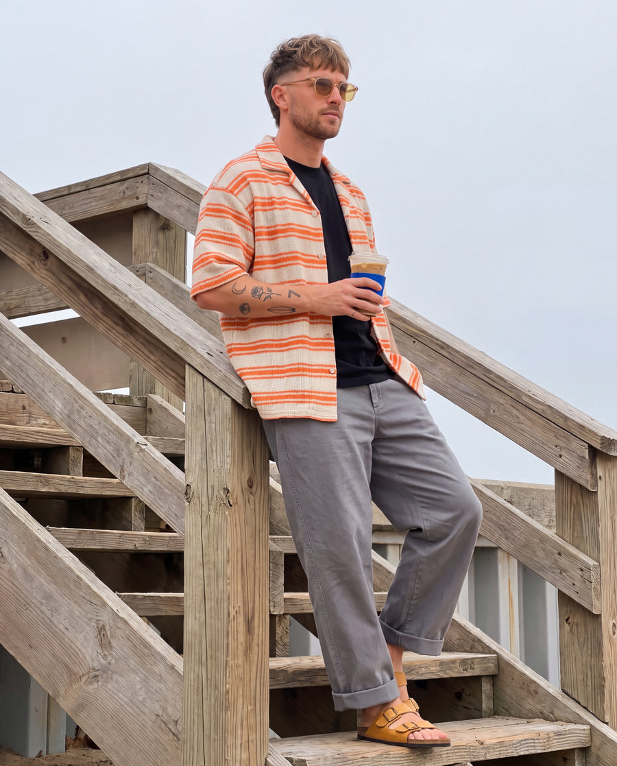 Textured Stripe Resort Shirt - Orange Stripe