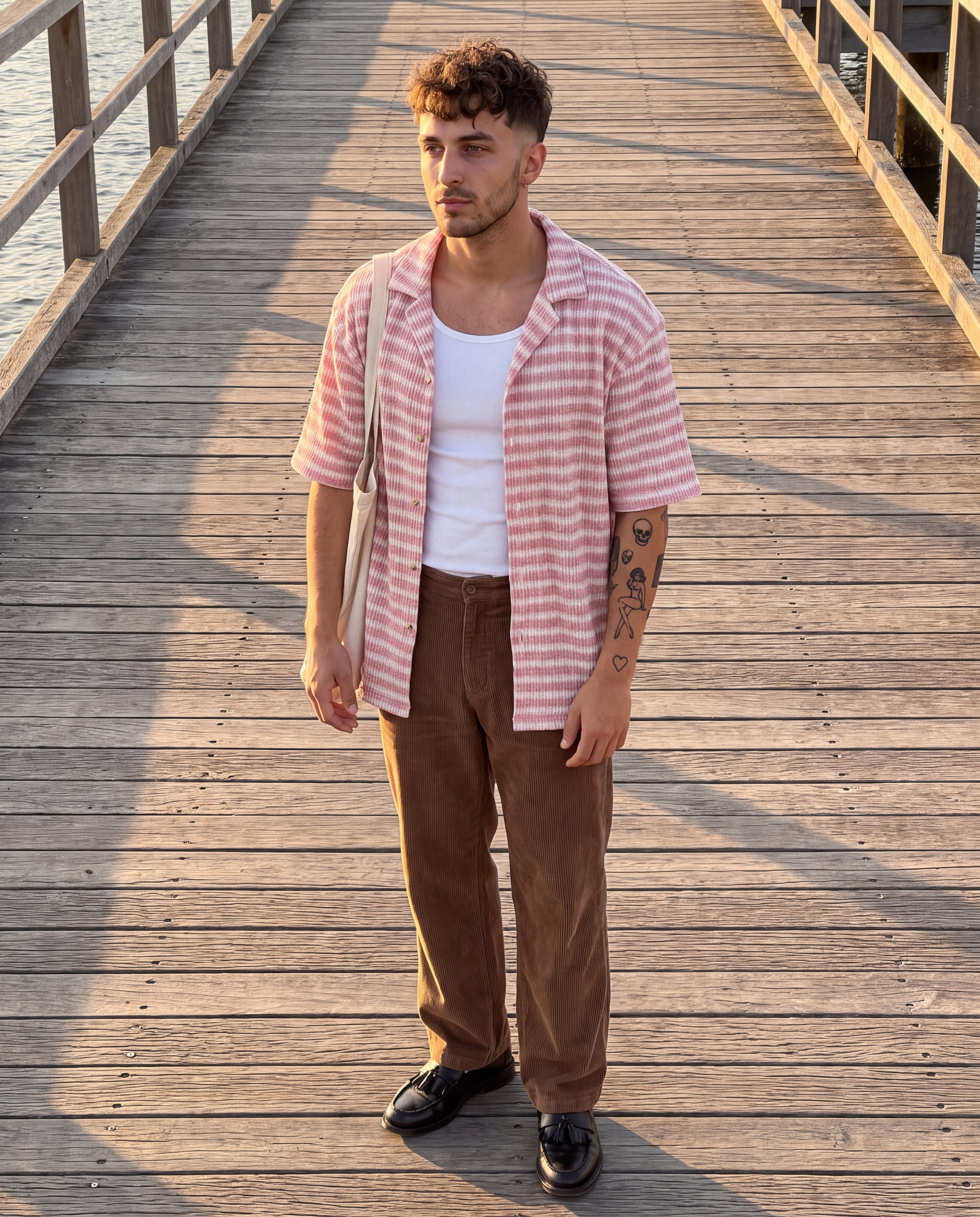 Textured Stripe Resort Shirt - Pink Stripe, Pink Stripe, worn