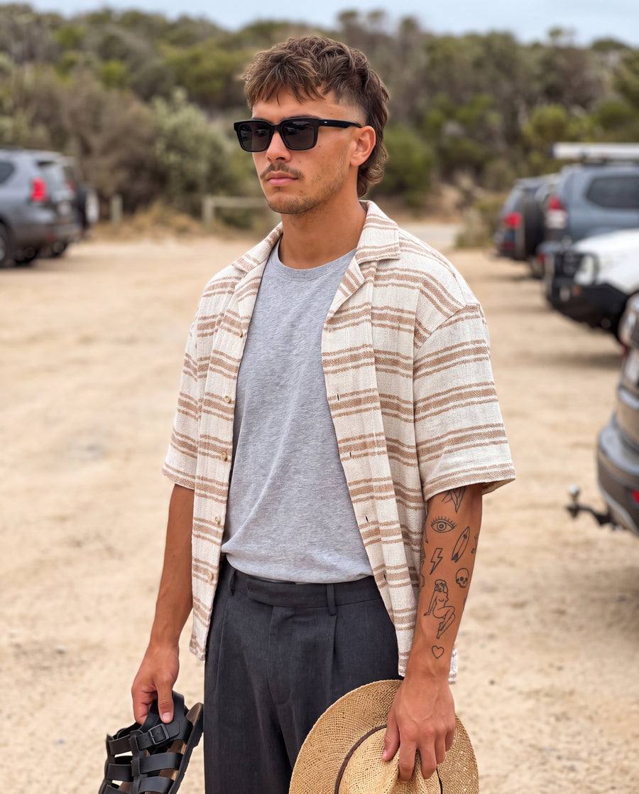 Textured Stripe Resort Shirt - Tan Stripe
