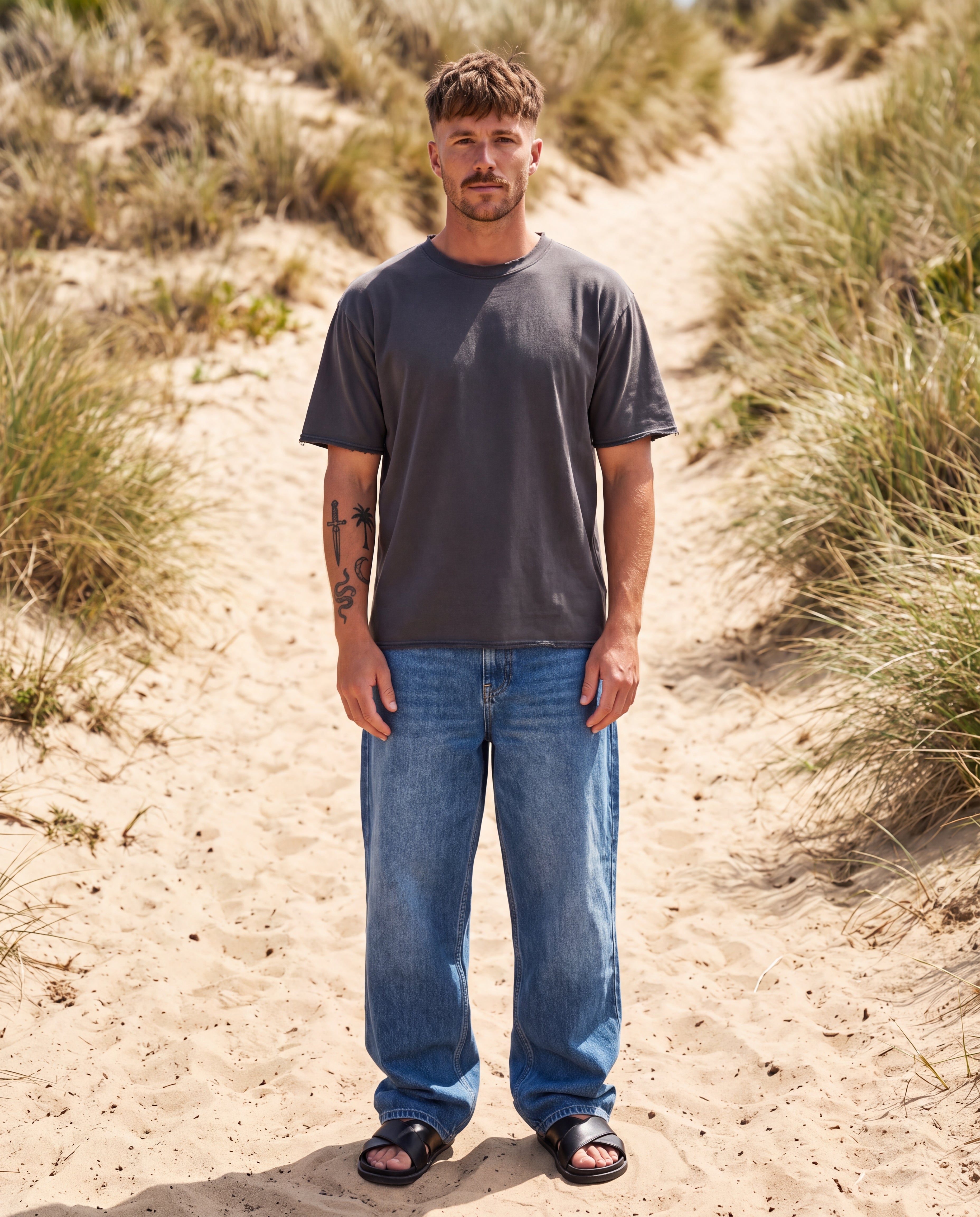 Washed Heavyweight Tee - Deep Grey, Deep Grey, worn