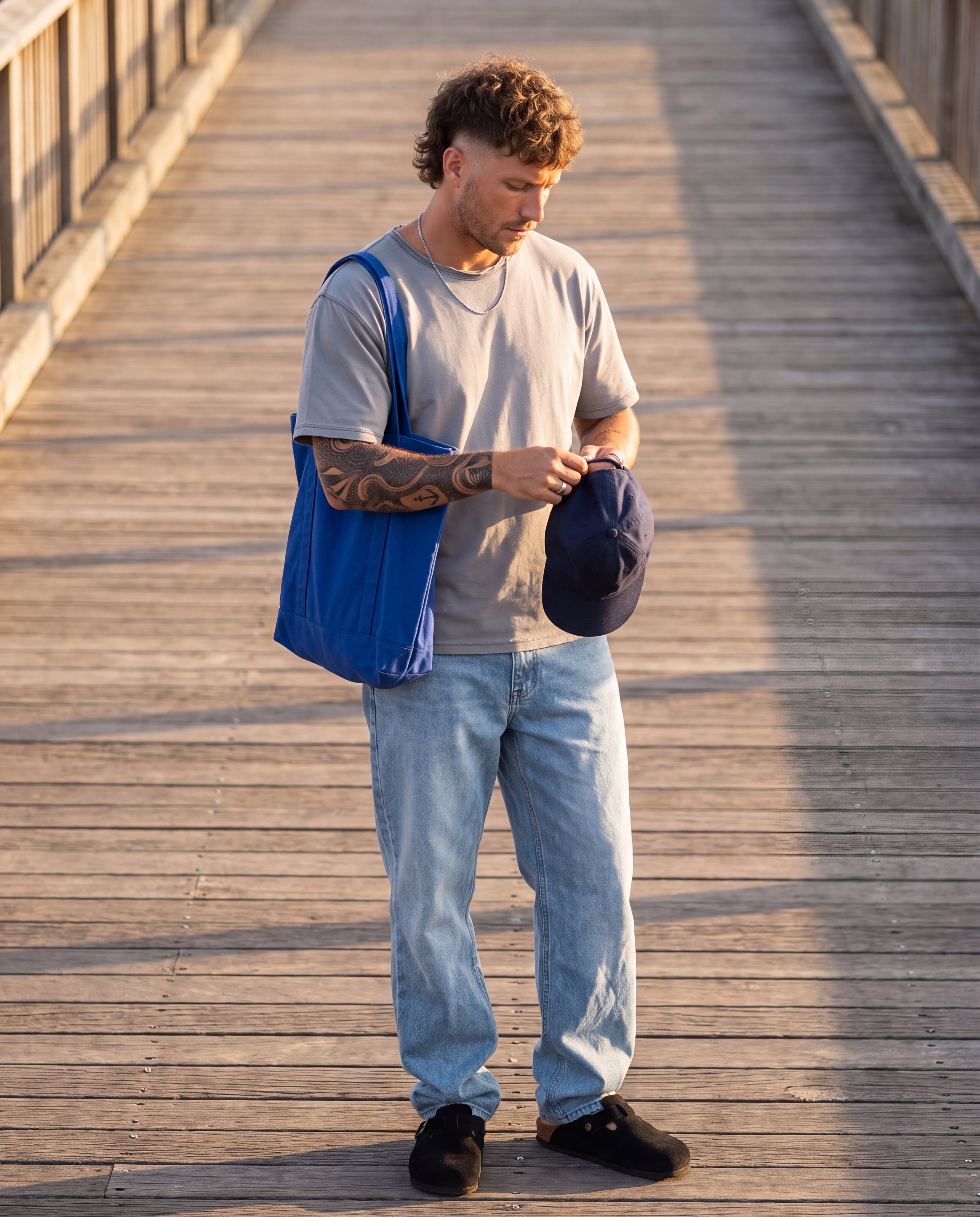 Washed Heavyweight Tee - Light Grey, Light Grey, worn