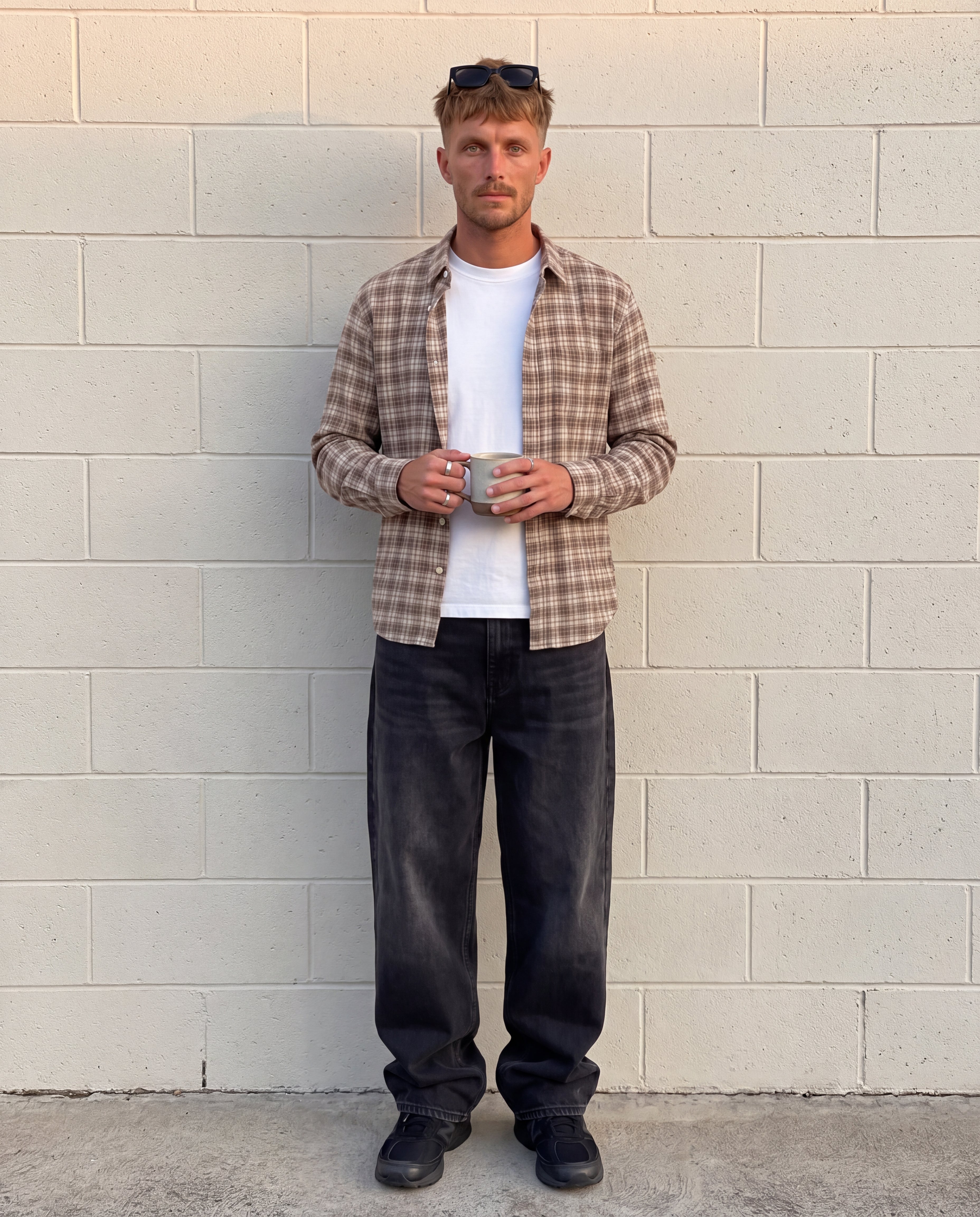 Yarn-Dyed Plaid Shirt - Coffee, Coffee, worn