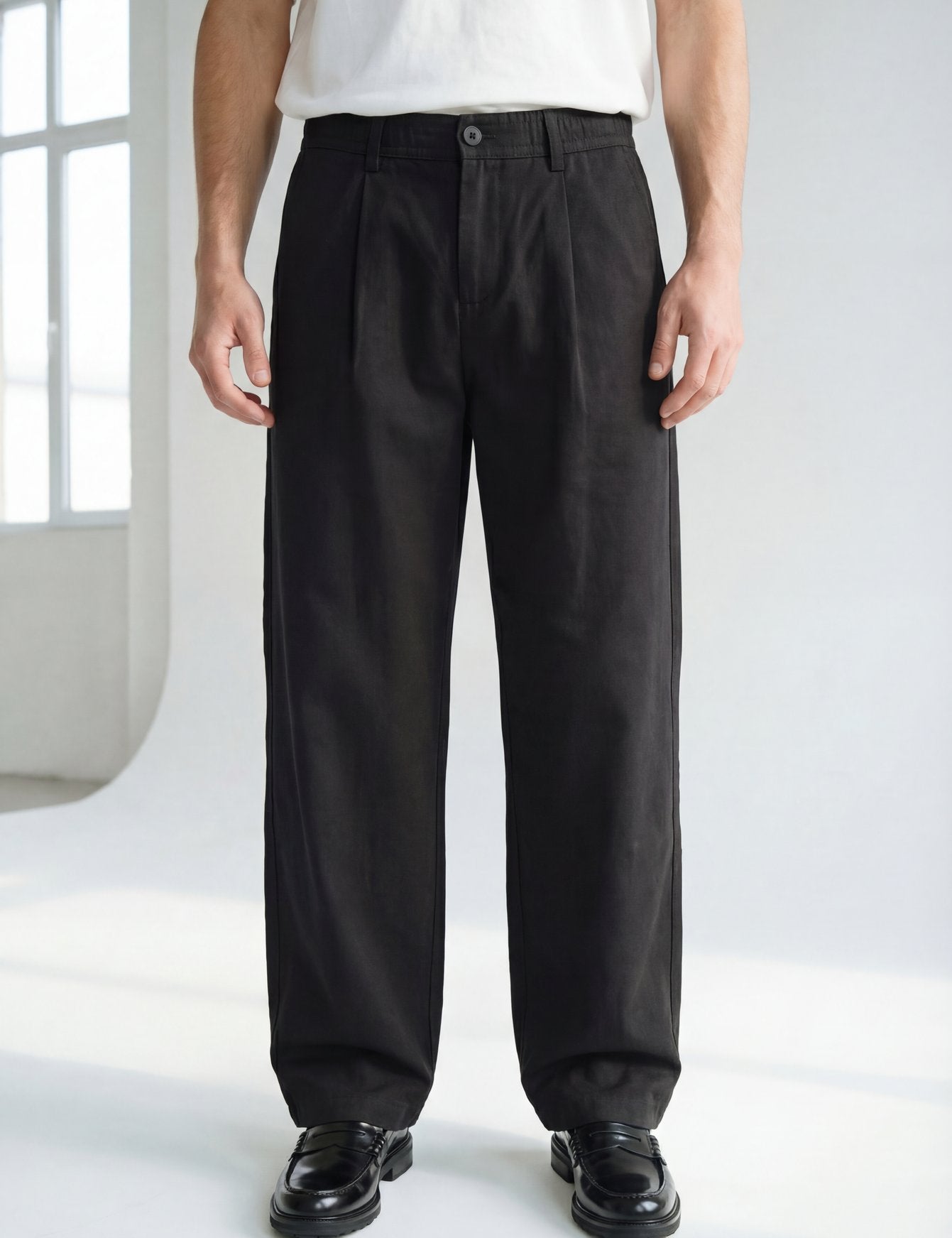 Hipland Pleated Kyoto Trousers Black front