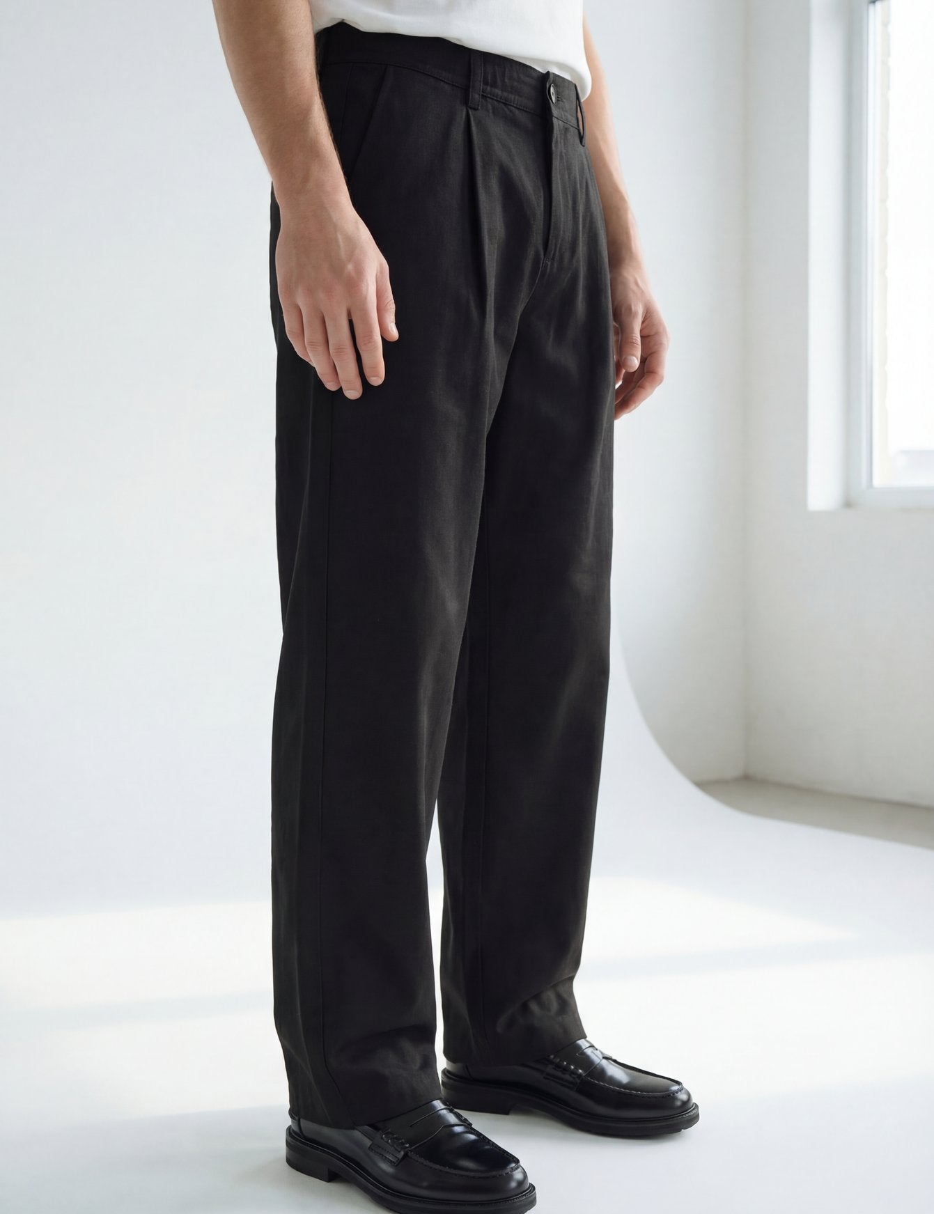 Hipland Pleated Kyoto Trousers Black lifestyle