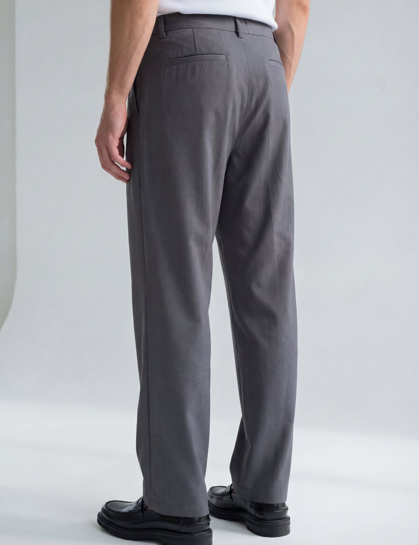 Hipland Pleated Kyoto Trousers Charcoal back